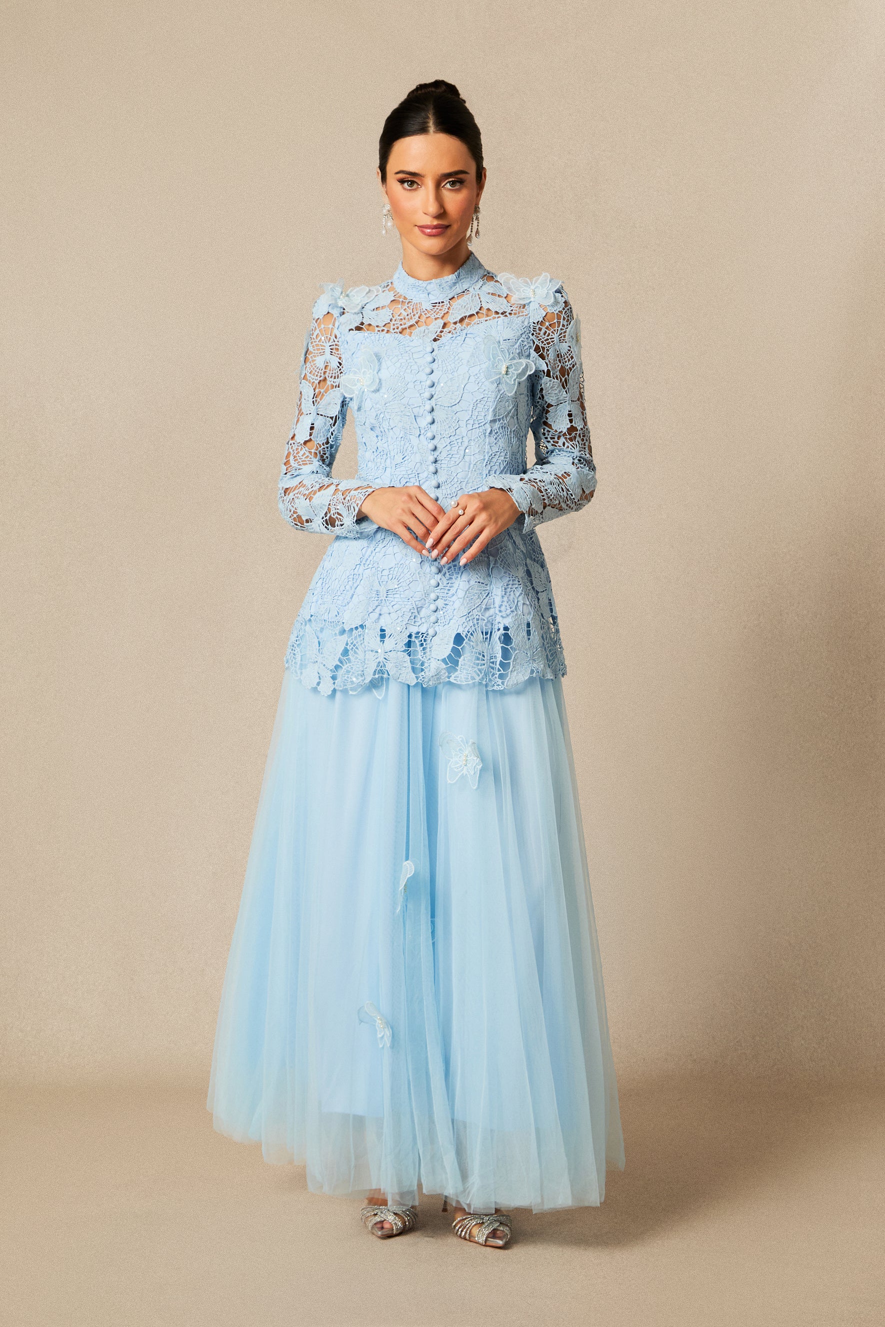 Elizabeth Butterfly Embroidered Lace Maxi Dress