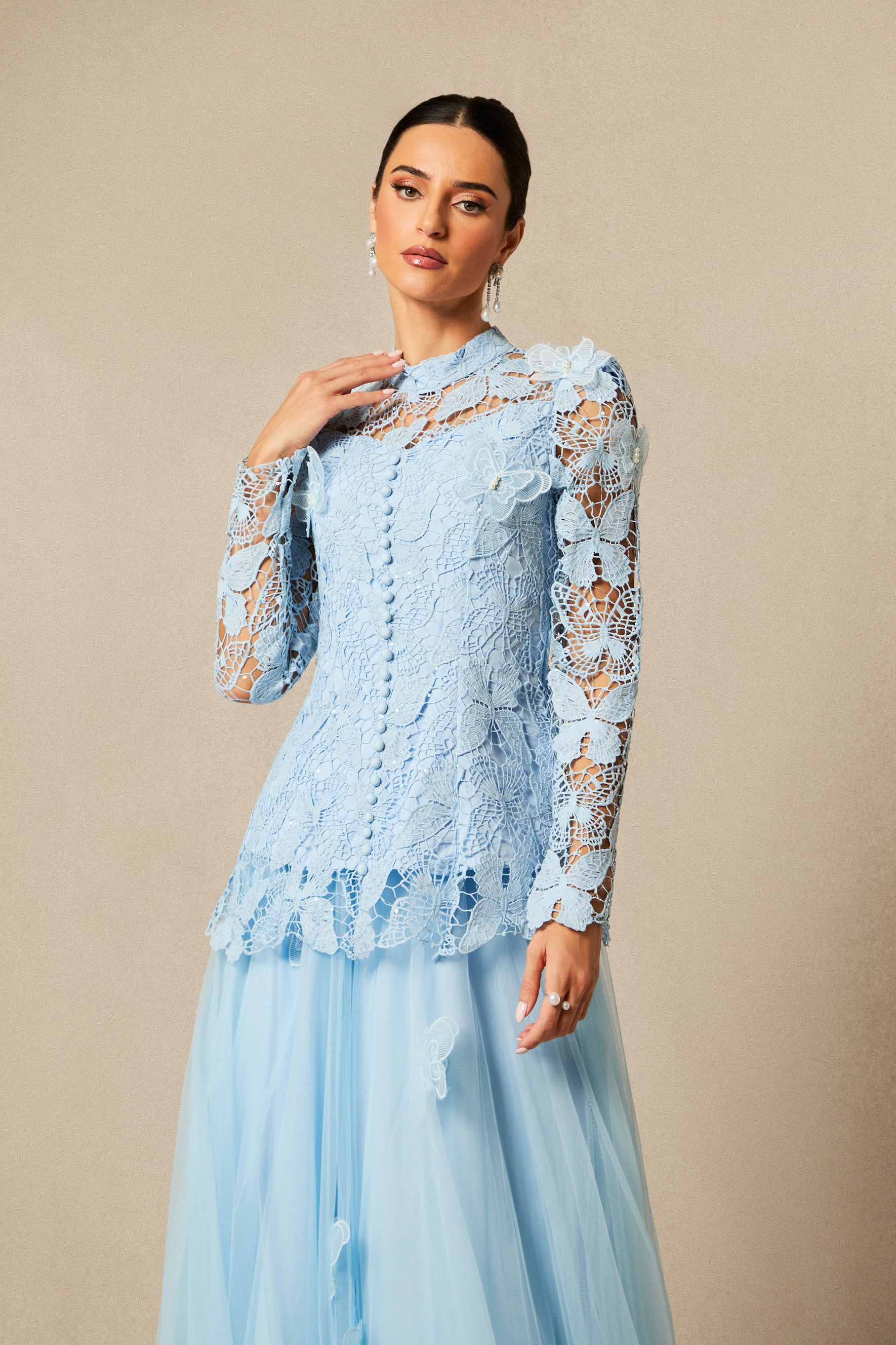Elizabeth Butterfly Embroidered Lace Maxi Dress