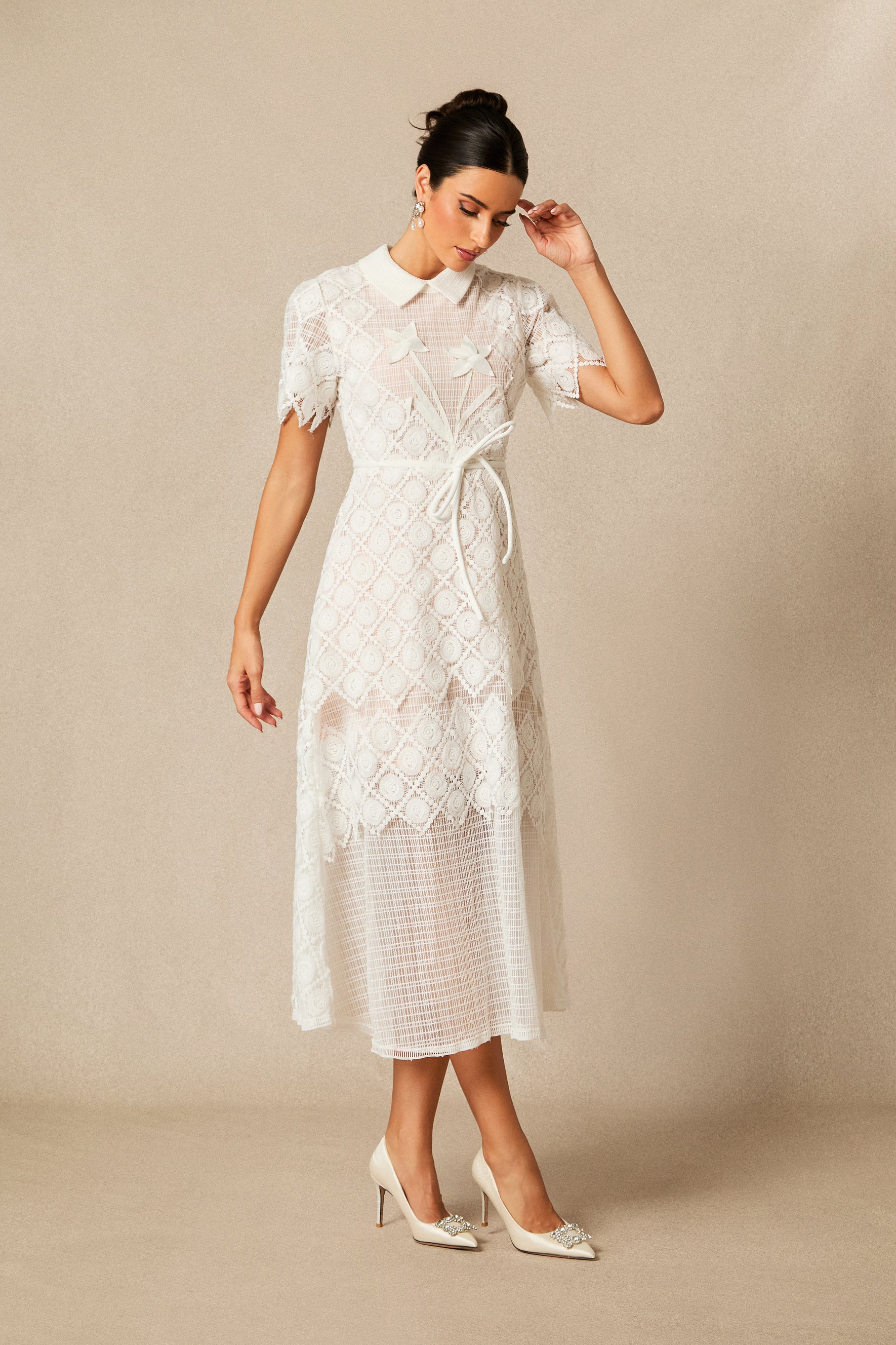 Grace Lace Embroidered Short Sleeve Midi Dress