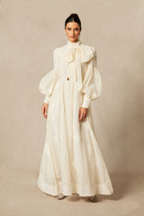 Lydia Floral Embroidered Tie Neck Maxi Dress