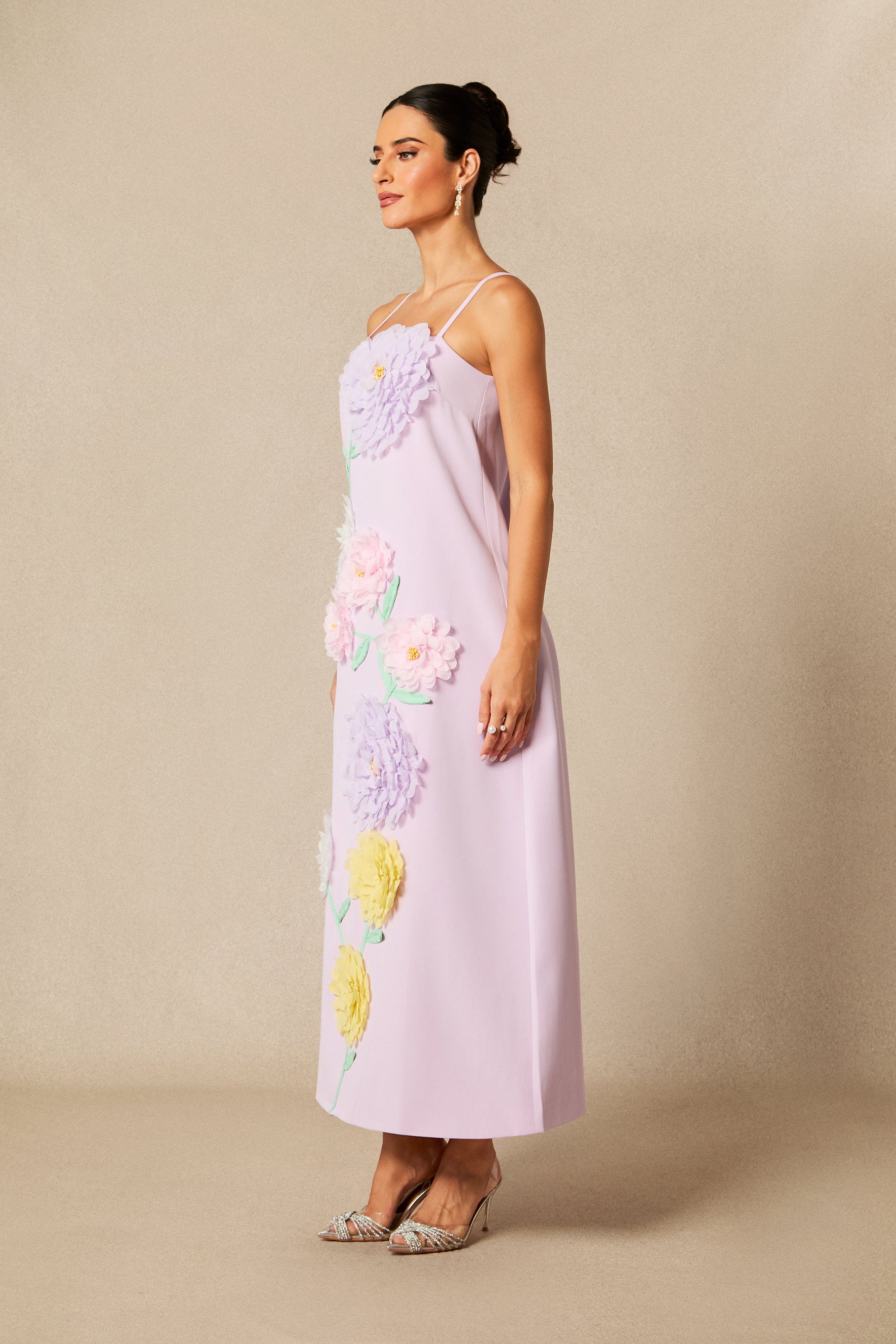 Louisa Floral Applique Spaghetti Straps Maxi Dress