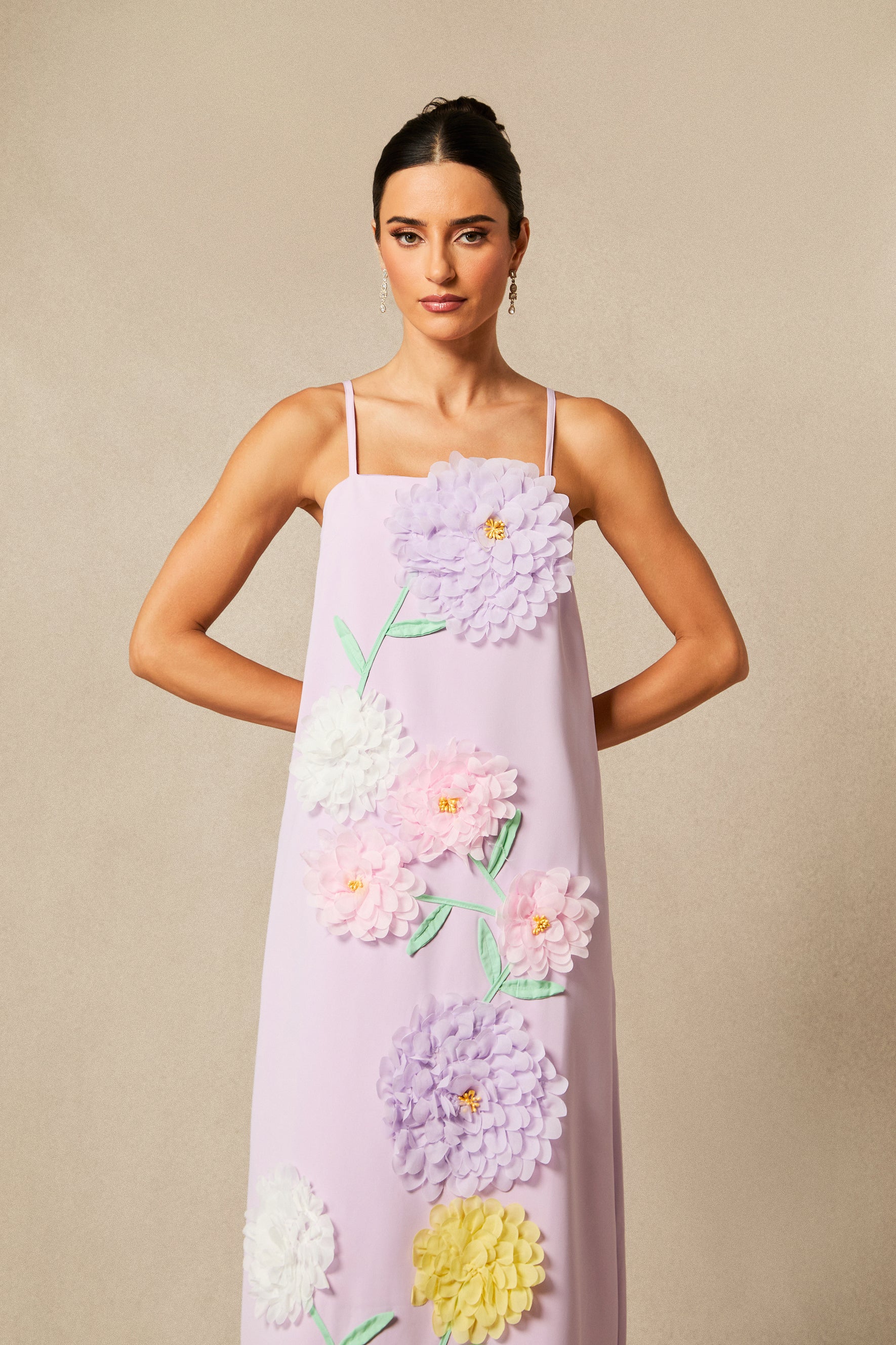 Louisa Floral Applique Spaghetti Straps Maxi Dress