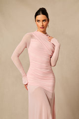 Evie Long Sleeve Asymmetric Hem Mesh Maxi Dress