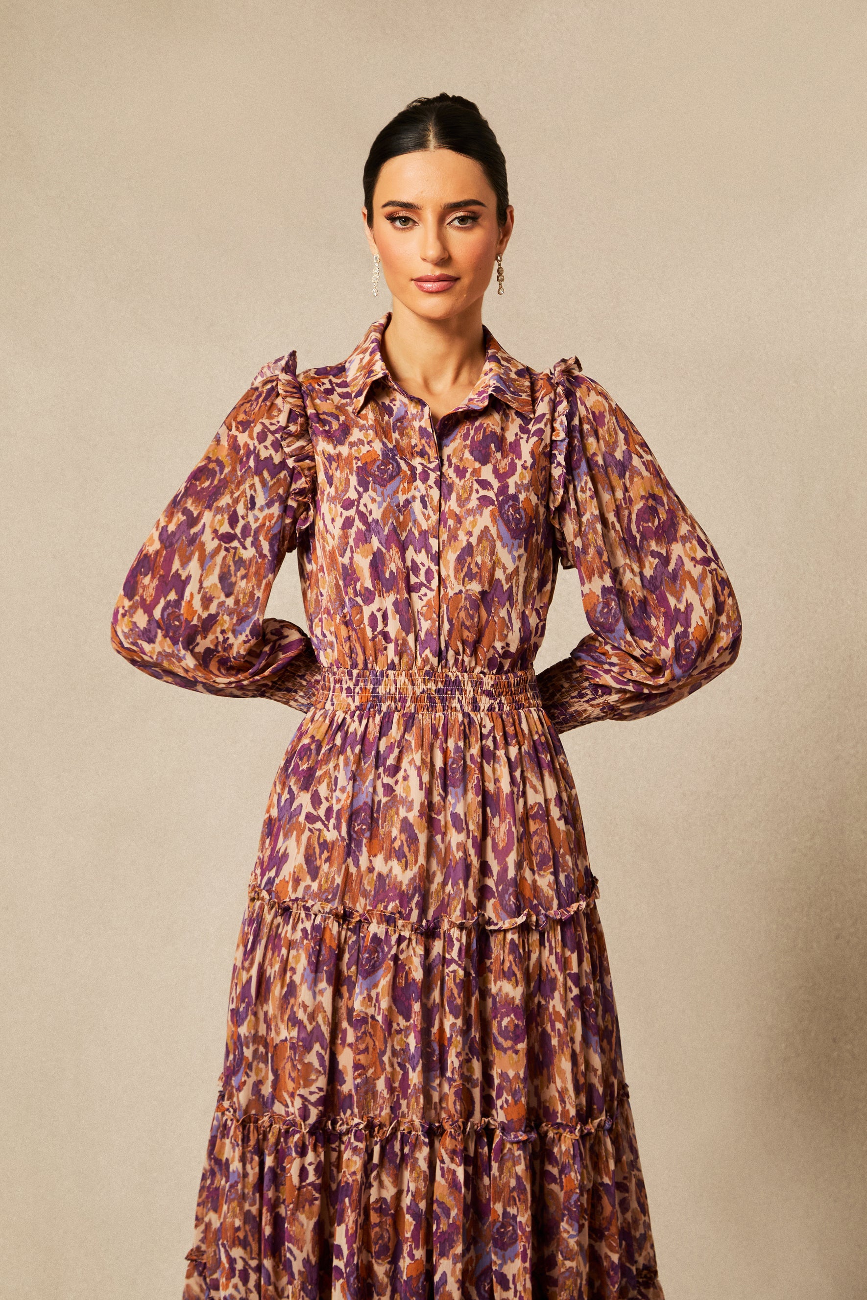 Cecelia Abstract Print Long Sleeve Midi Dress