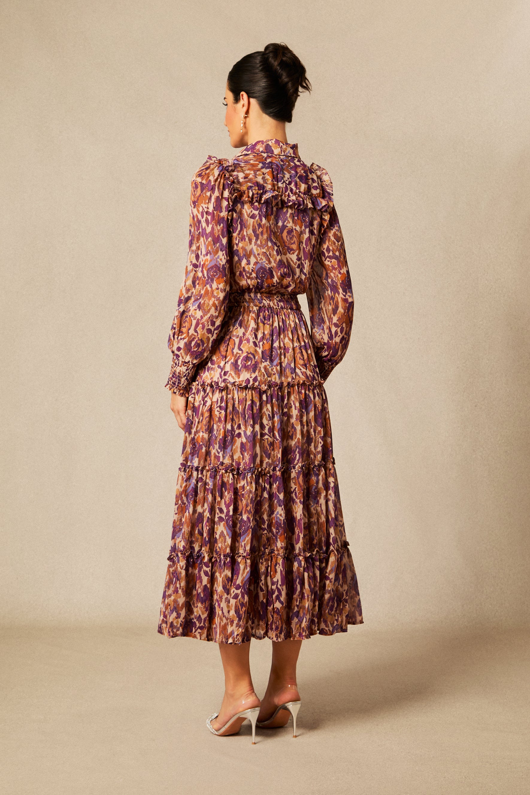 Cecelia Abstract Print Long Sleeve Midi Dress