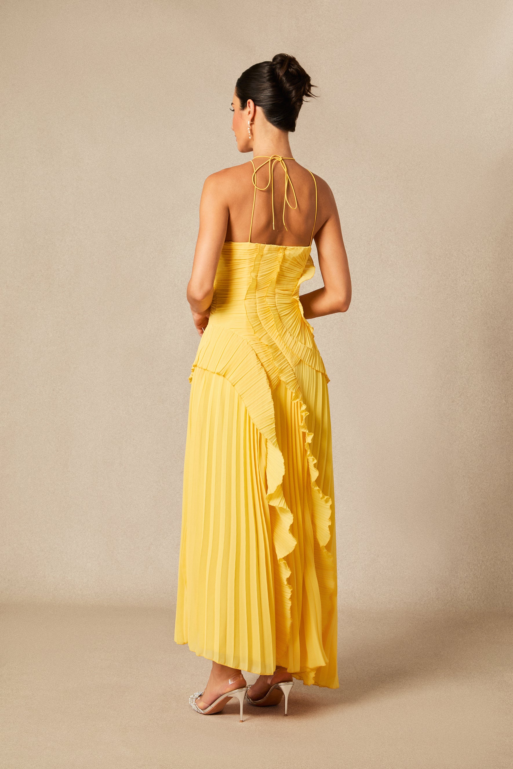 Nina Asymmetry Pleated Halterneck Midi Dress