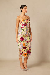 Belle Embroidered Floral Strapless Midi Dress