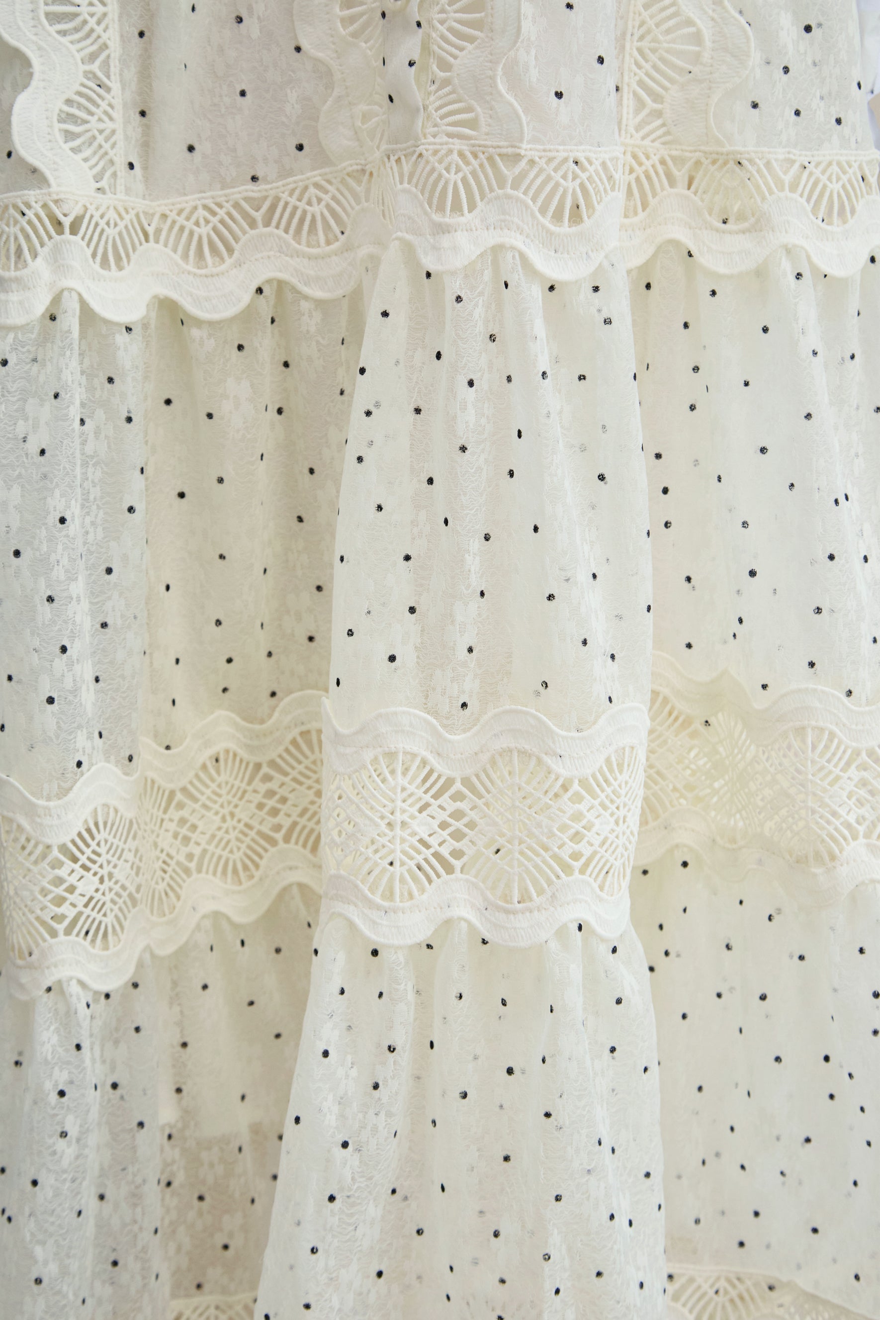 Momentous Love Beige Lace Trim Polka Dot Maxi Dress