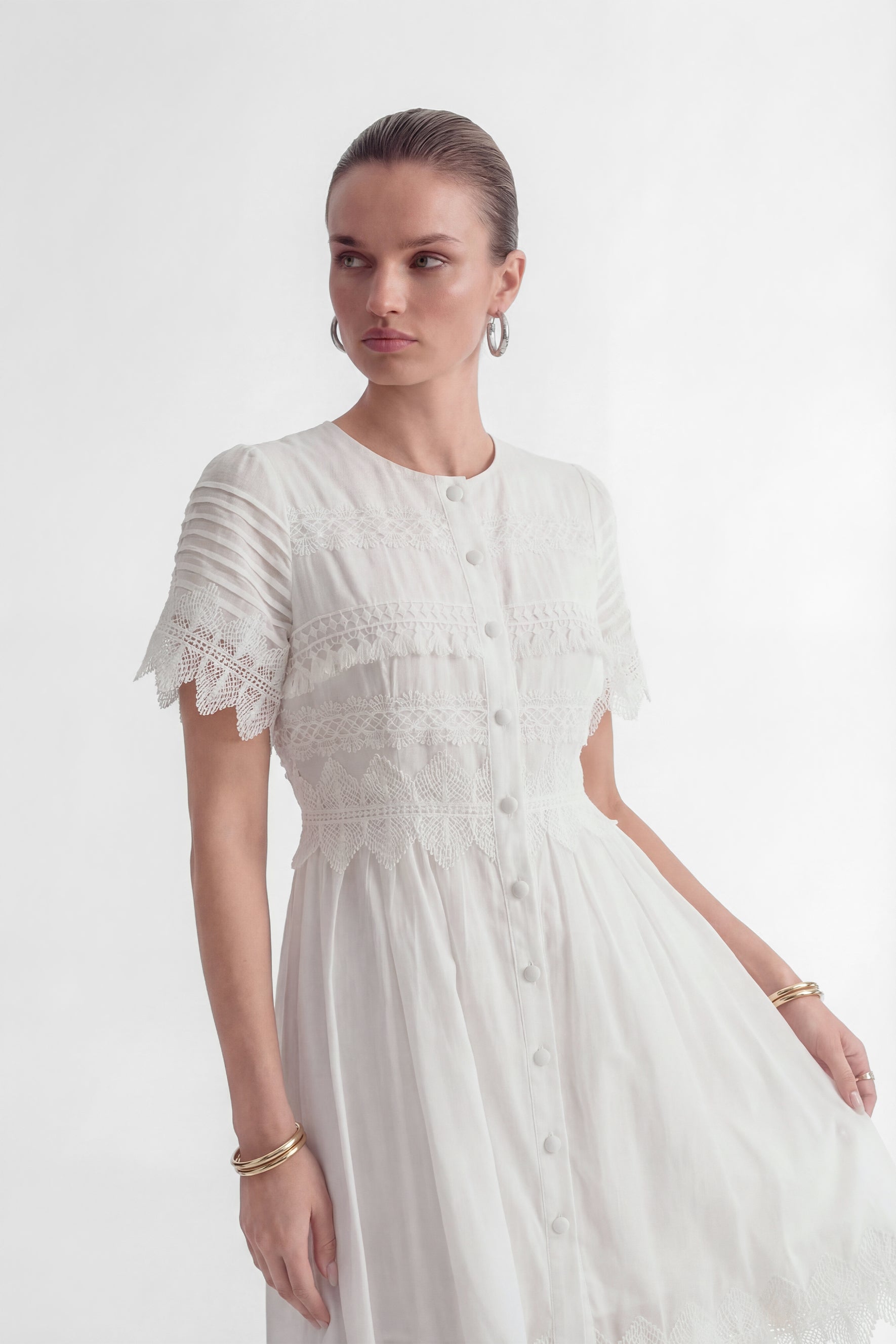 City Of Angels White Lace Embellished Short Sleeve Mini Dress