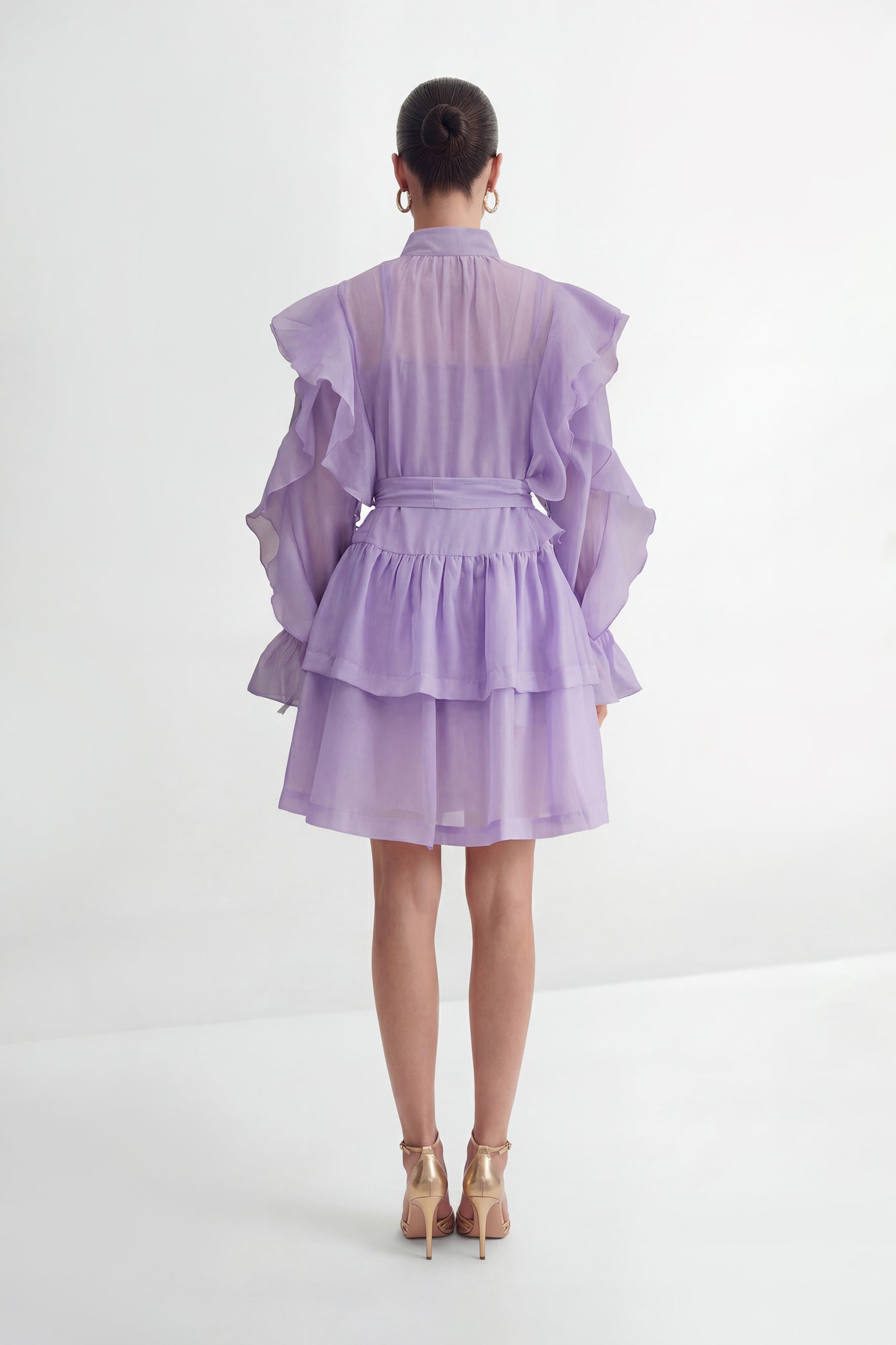 Soul Searching Lavender Ruffle Sleeve Tiered Mini Dress