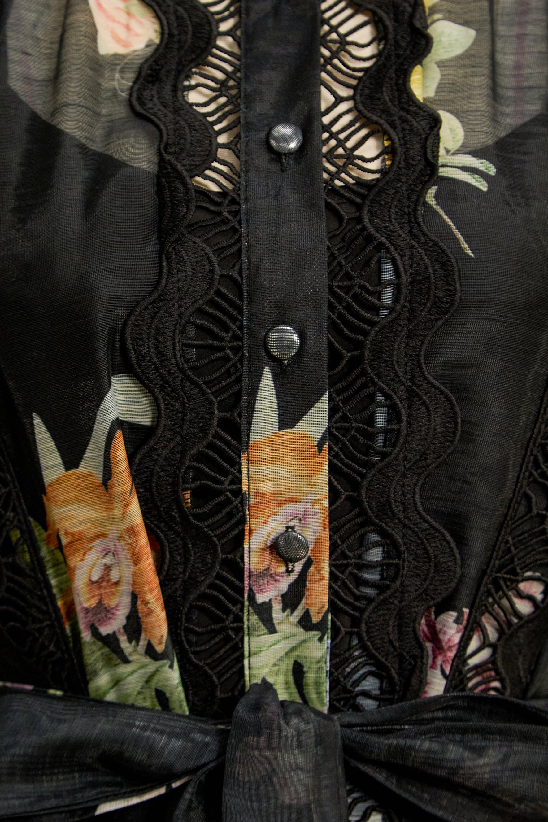 Radiance In The Dark Black Floral Print Lace Trim Mini Dress