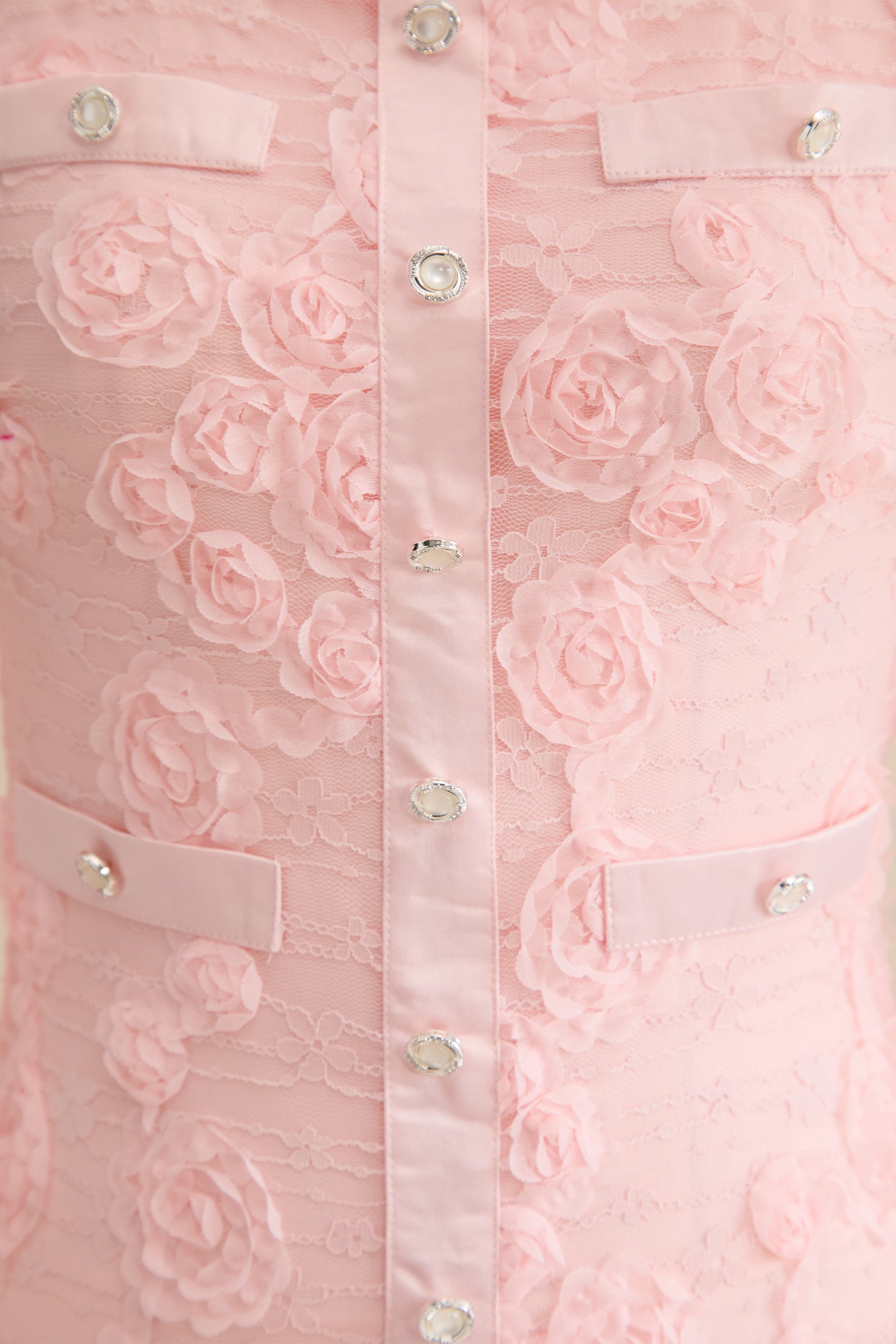Grace and Beauty Pink Rose Applique Maxi Dress