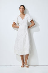 So Perfectly You White Lace Embroidery Puff Sleeve Midi Dress