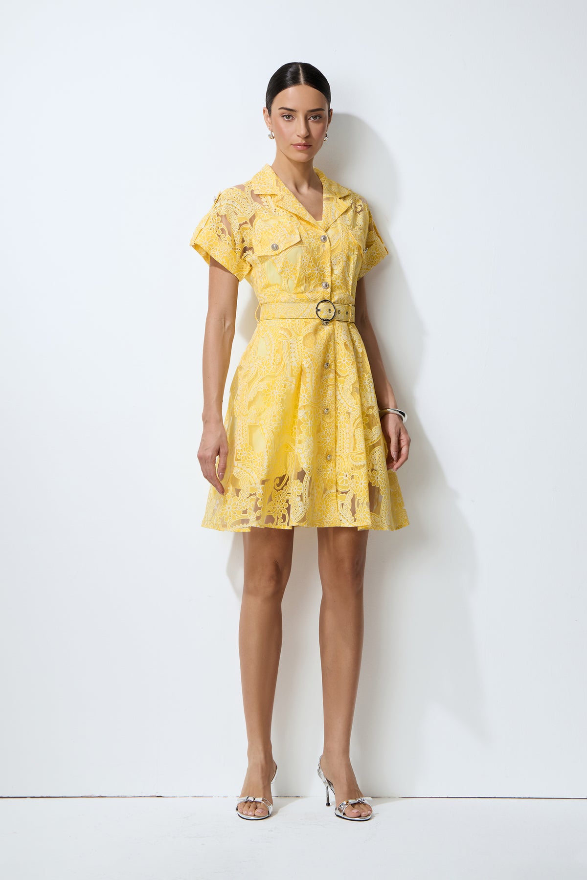 Endless Summer Yellow Sheer Floral Lace Mini Dress