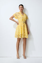 Endless Summer Yellow Sheer Floral Lace Mini Dress