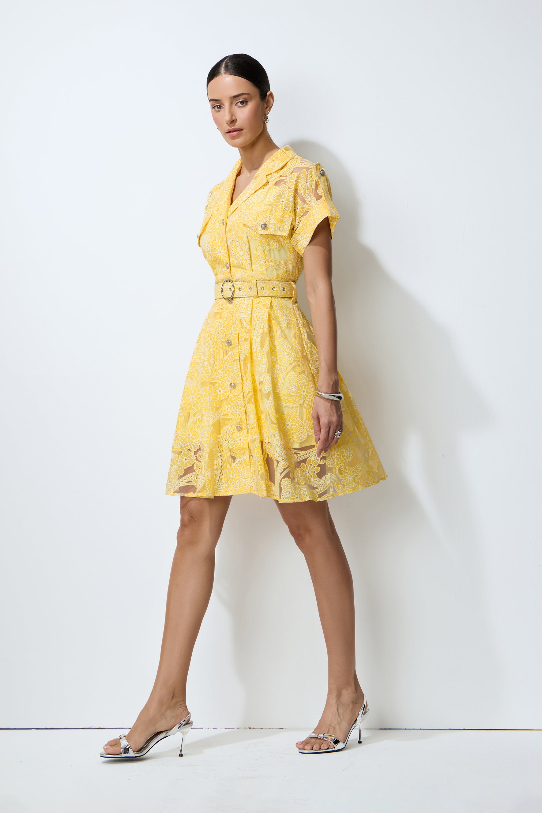 Endless Summer Yellow Sheer Floral Lace Mini Dress