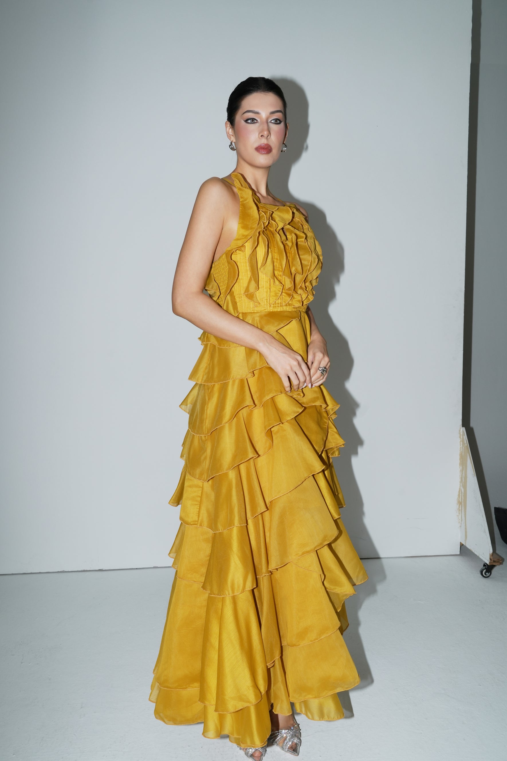 Celebration Time Mustard Yellow Spaghetti Strap Tiered Ruffle Maxi Dress