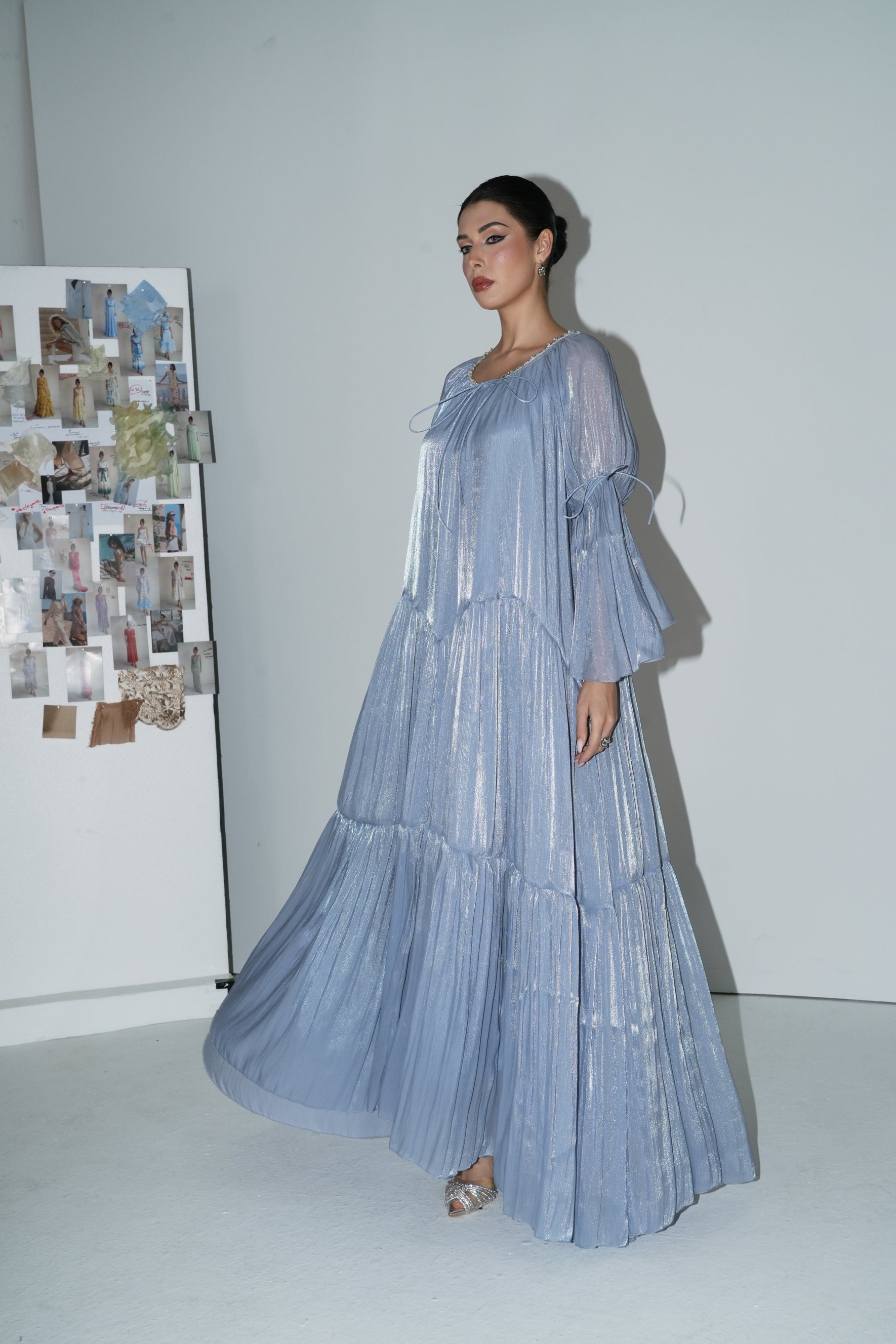 Remarkable Arrival Blue Ruffle Sleeve Ruffle Maxi Dress