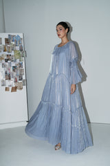 Remarkable Arrival Blue Ruffle Sleeve Ruffle Maxi Dress