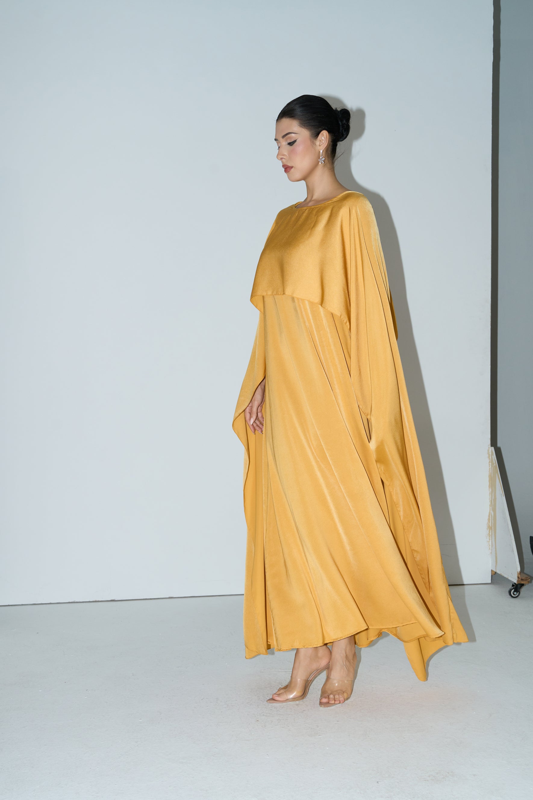 Bright Season Yellow Cape Sleeve Maxi Dress