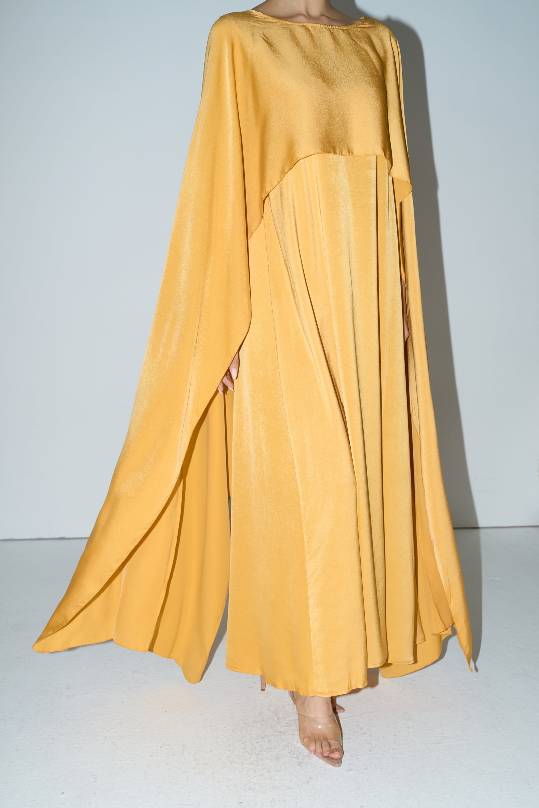 Bright Season Yellow Cape Sleeve Maxi Dress