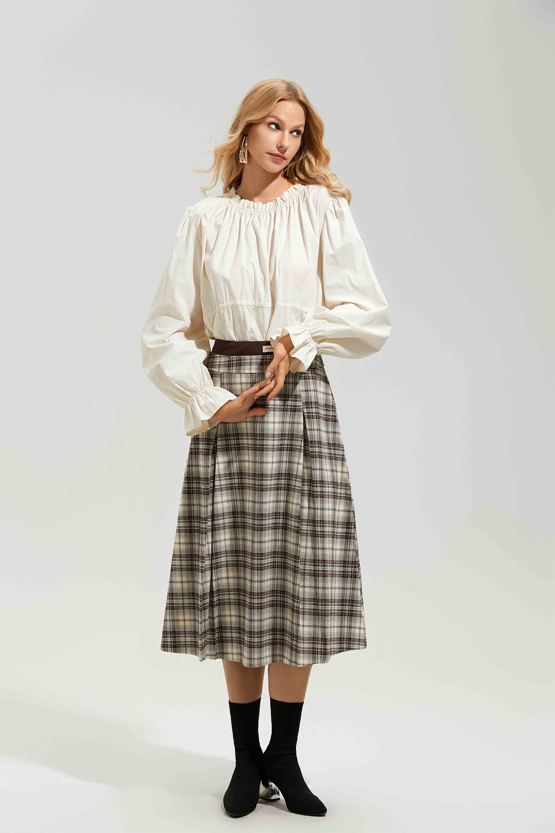 Eve Plaid High Waist Midi Skirt