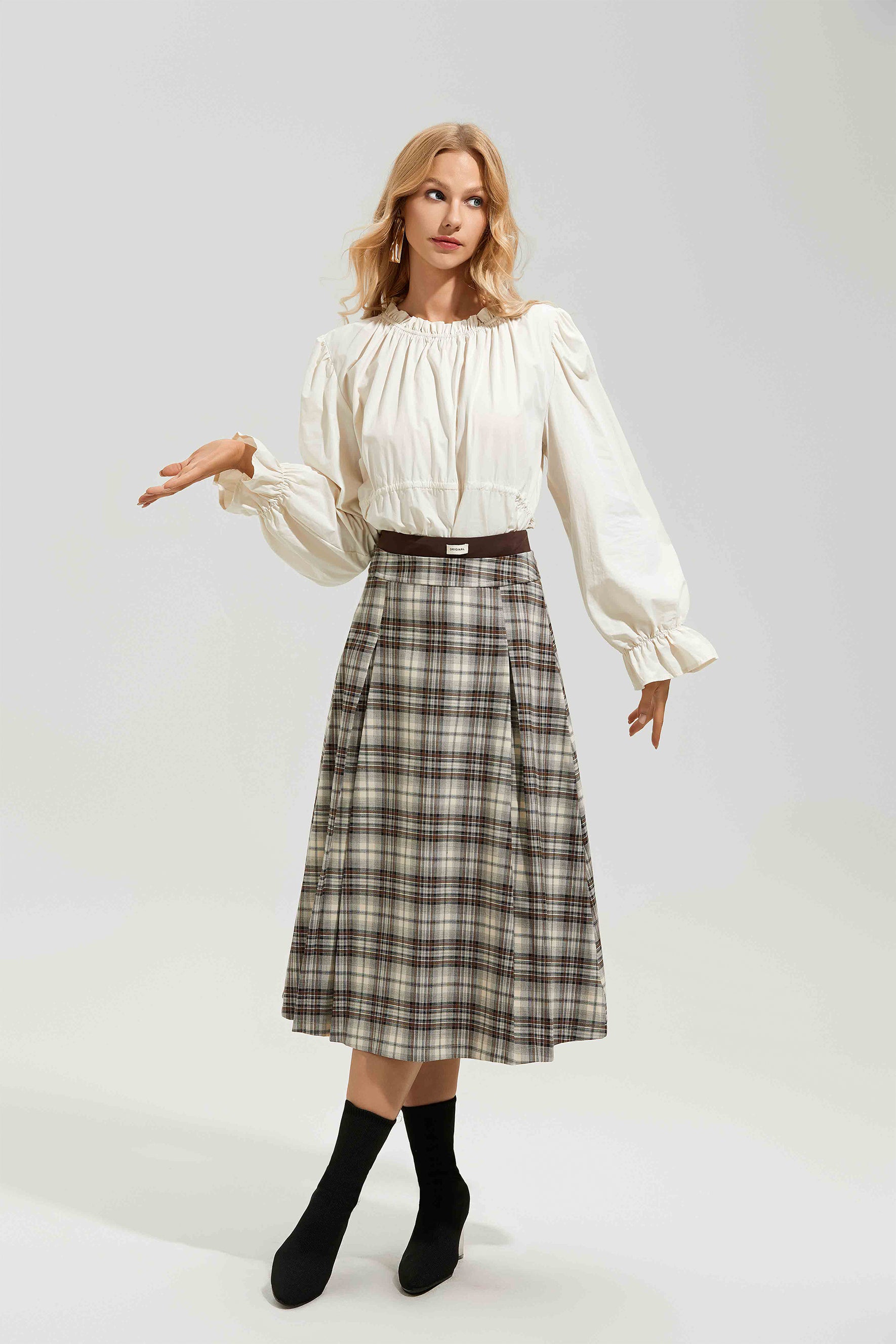 Eve Plaid High Waist Midi Skirt