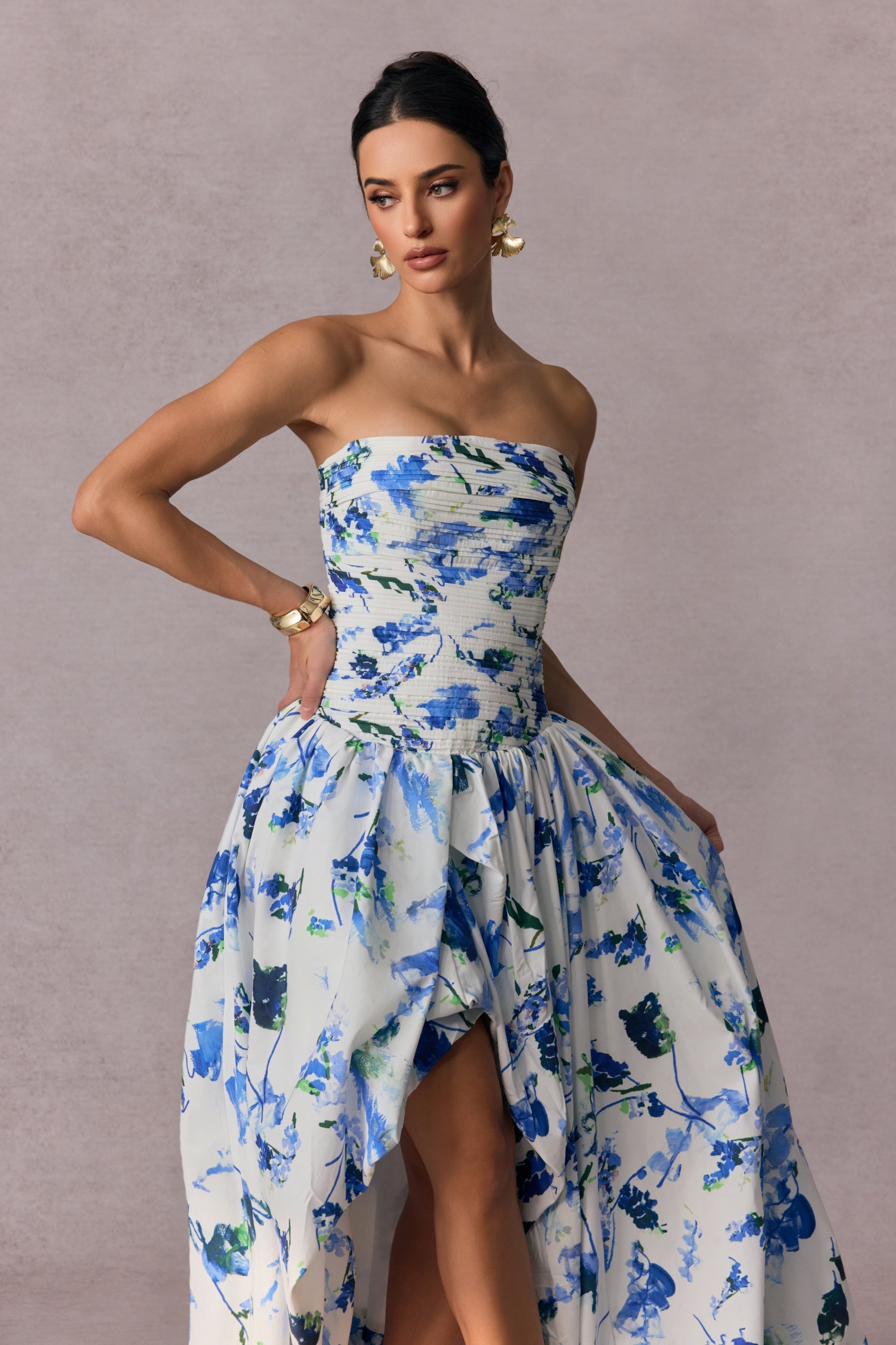 Juliana Floral Print Bubble Hem Maxi Dress