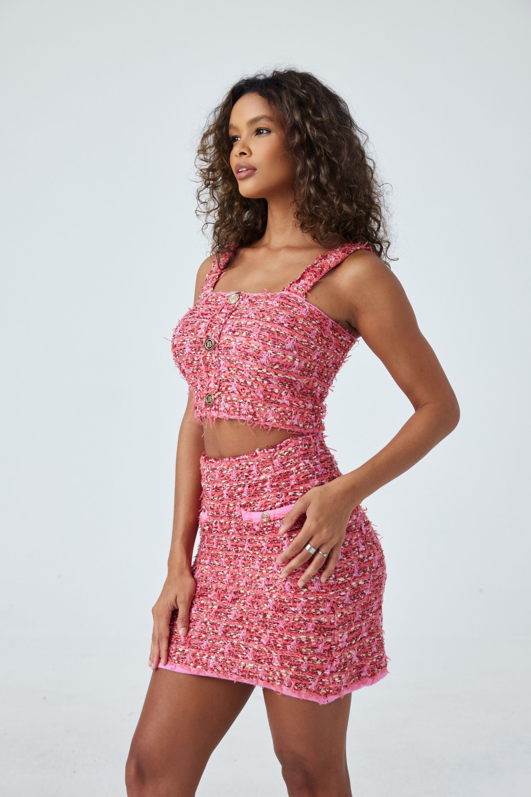 Riva Square Neck Tweed Crop Top & Skirt Set