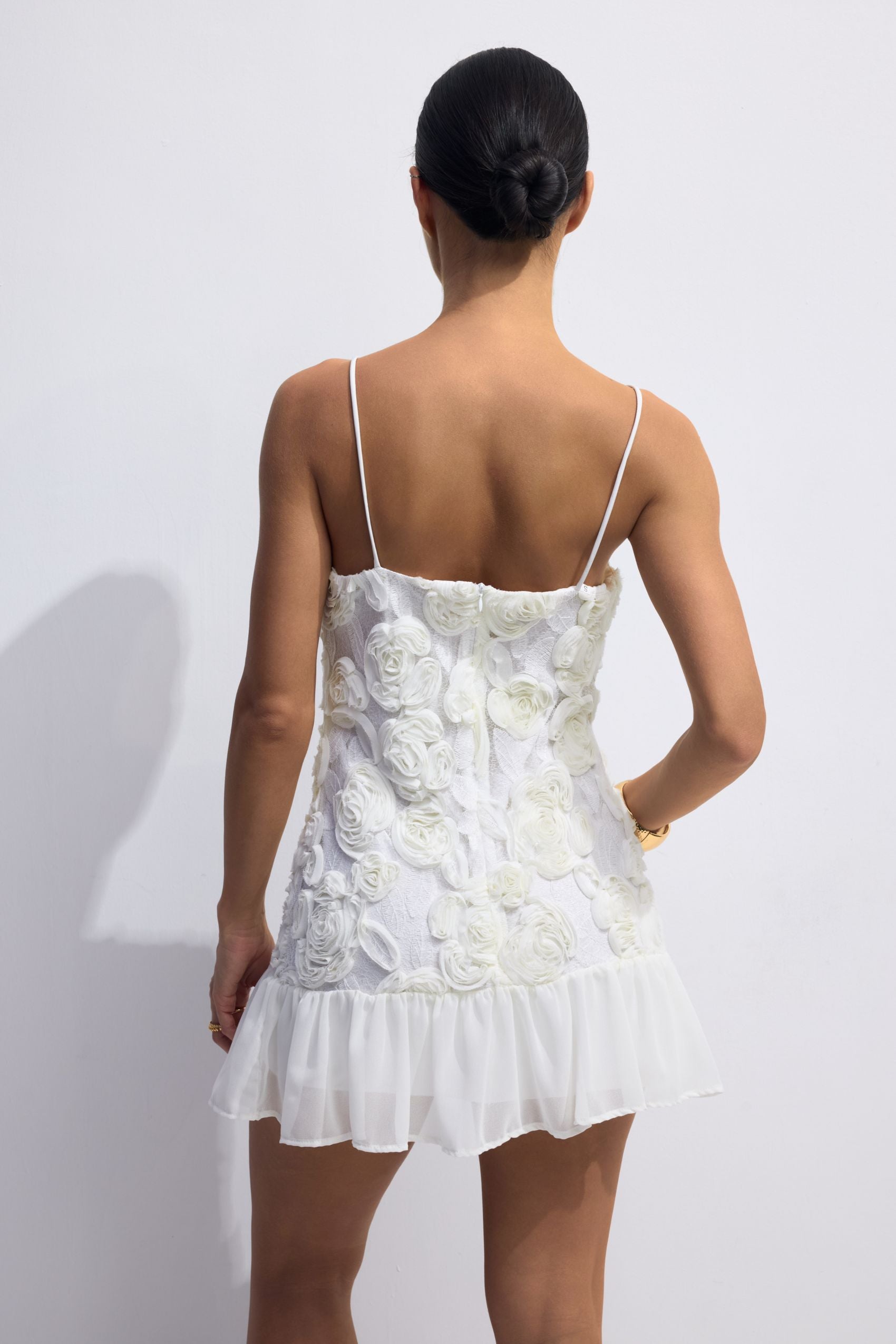 Beverly Floral Applique Pleated Chiffon Mini Dress