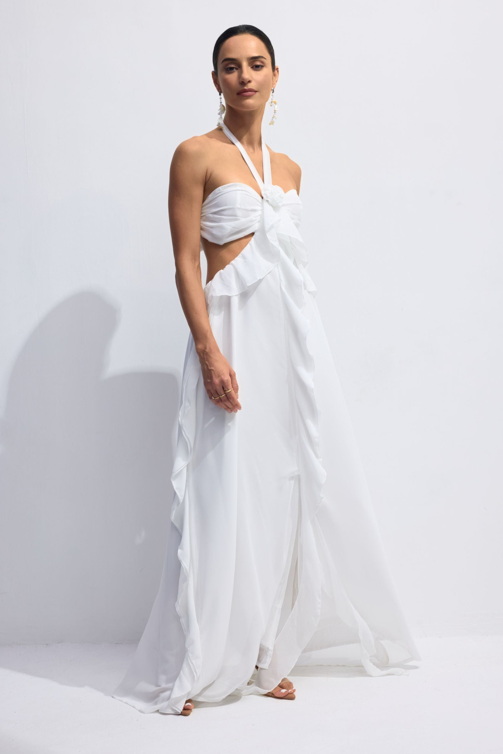 Maggie Halter Cut-Out Ruffle Maxi Dress