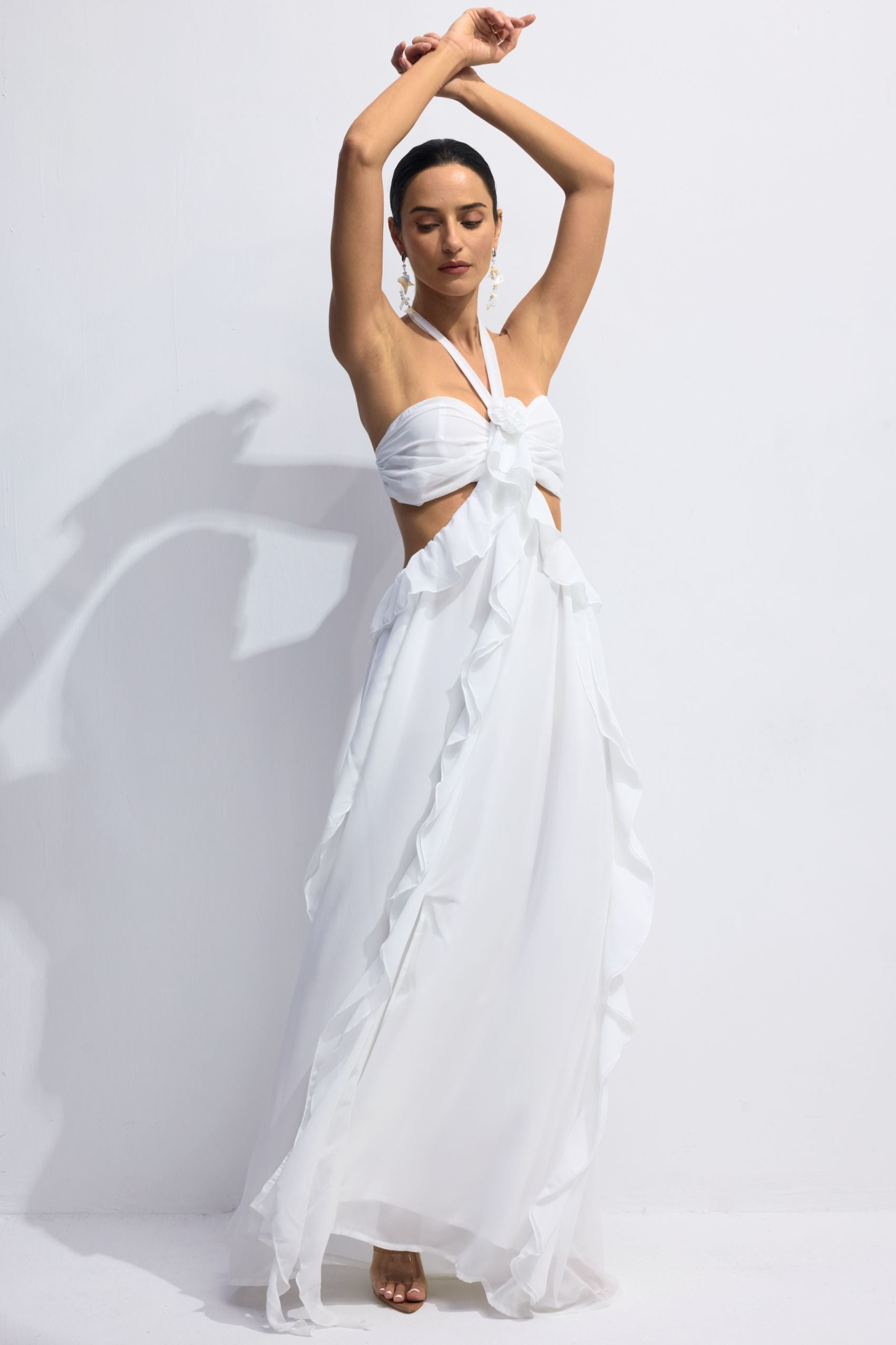Maggie Halter Cut-Out Ruffle Maxi Dress