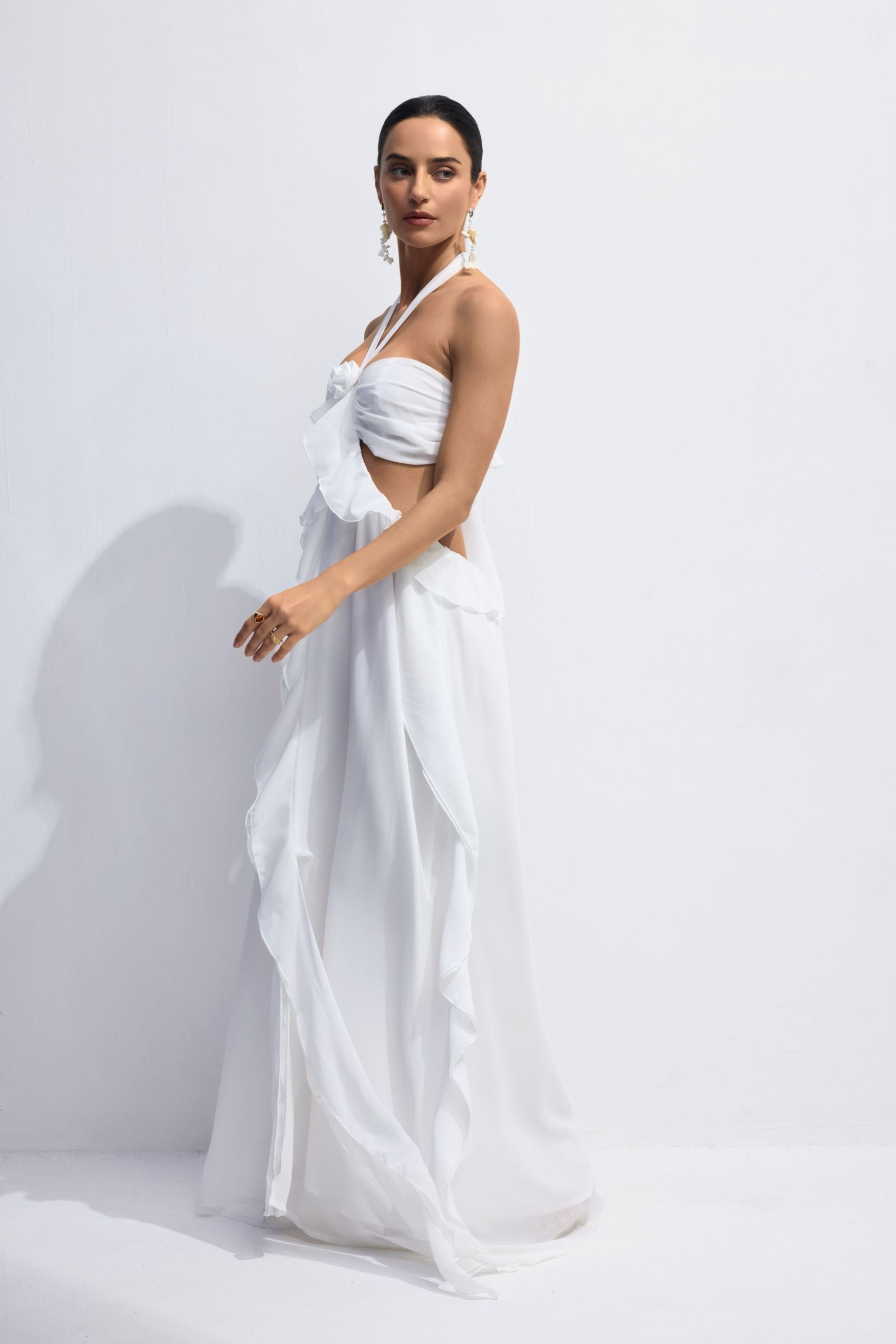 Maggie Halter Cut-Out Ruffle Maxi Dress