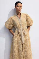 Diana Floral Embroidered Lace Belted Midi Dress