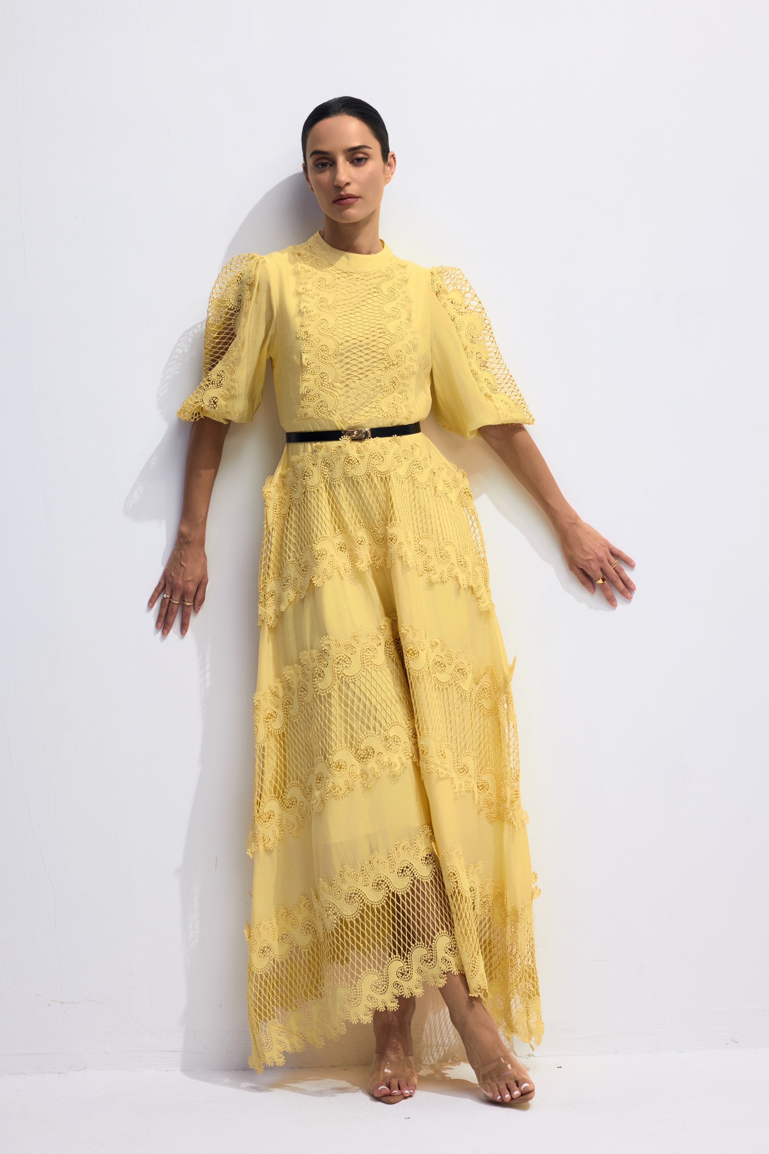 Alanna Embroidered Lace Puff Sleeve Maxi Dress