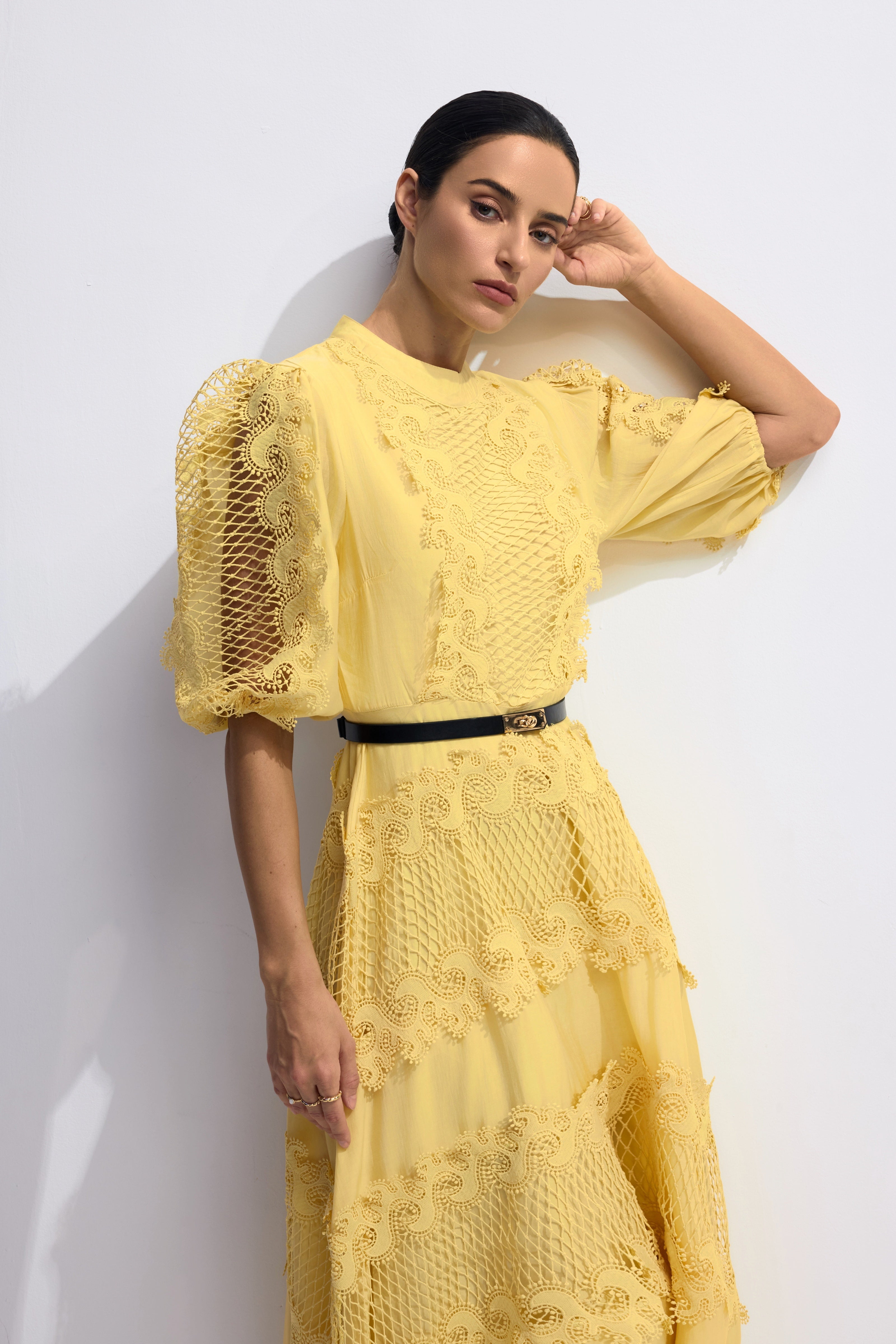 Alanna Embroidered Lace Puff Sleeve Maxi Dress