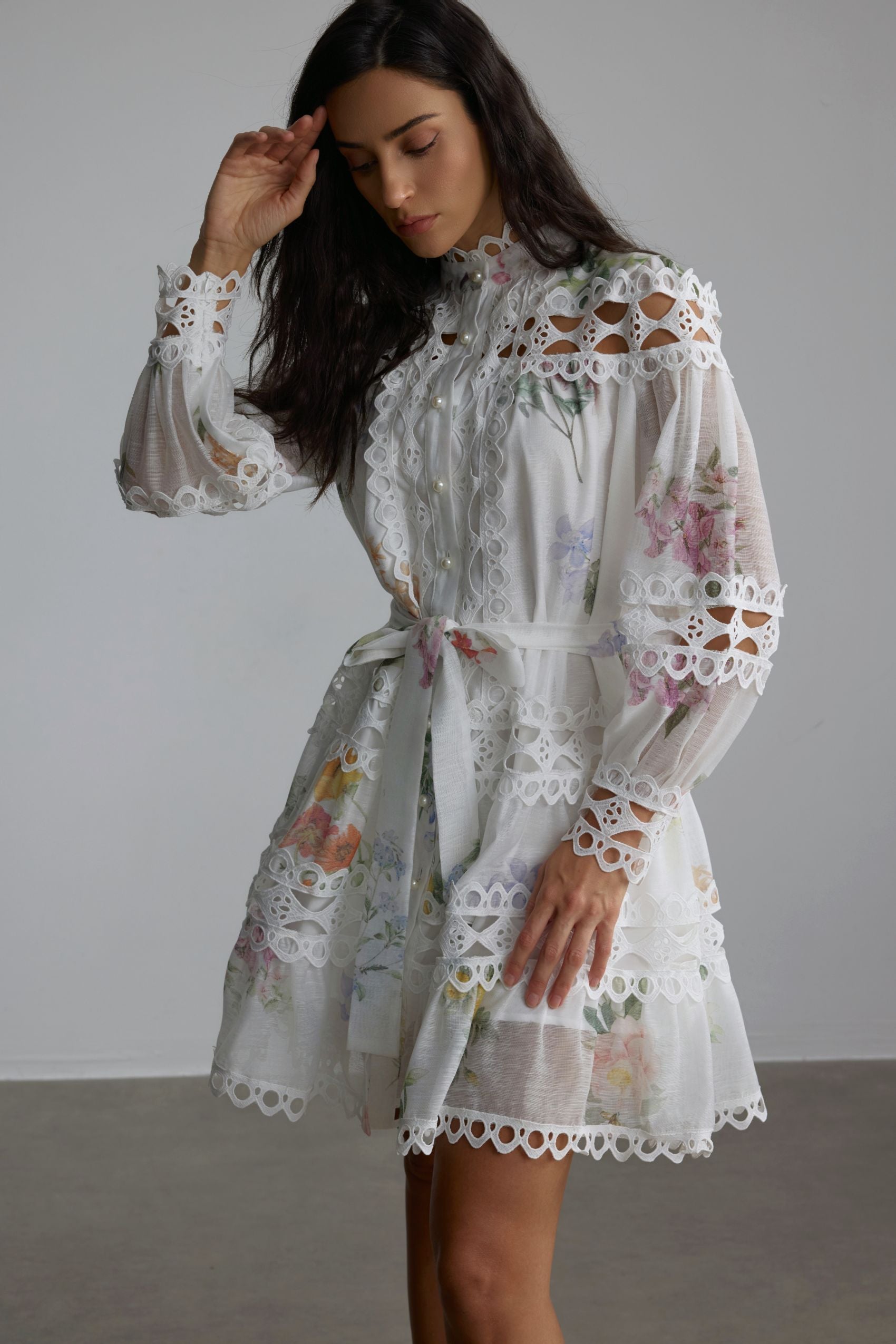 Alice Floral Print Lace Panelled Mini Dress