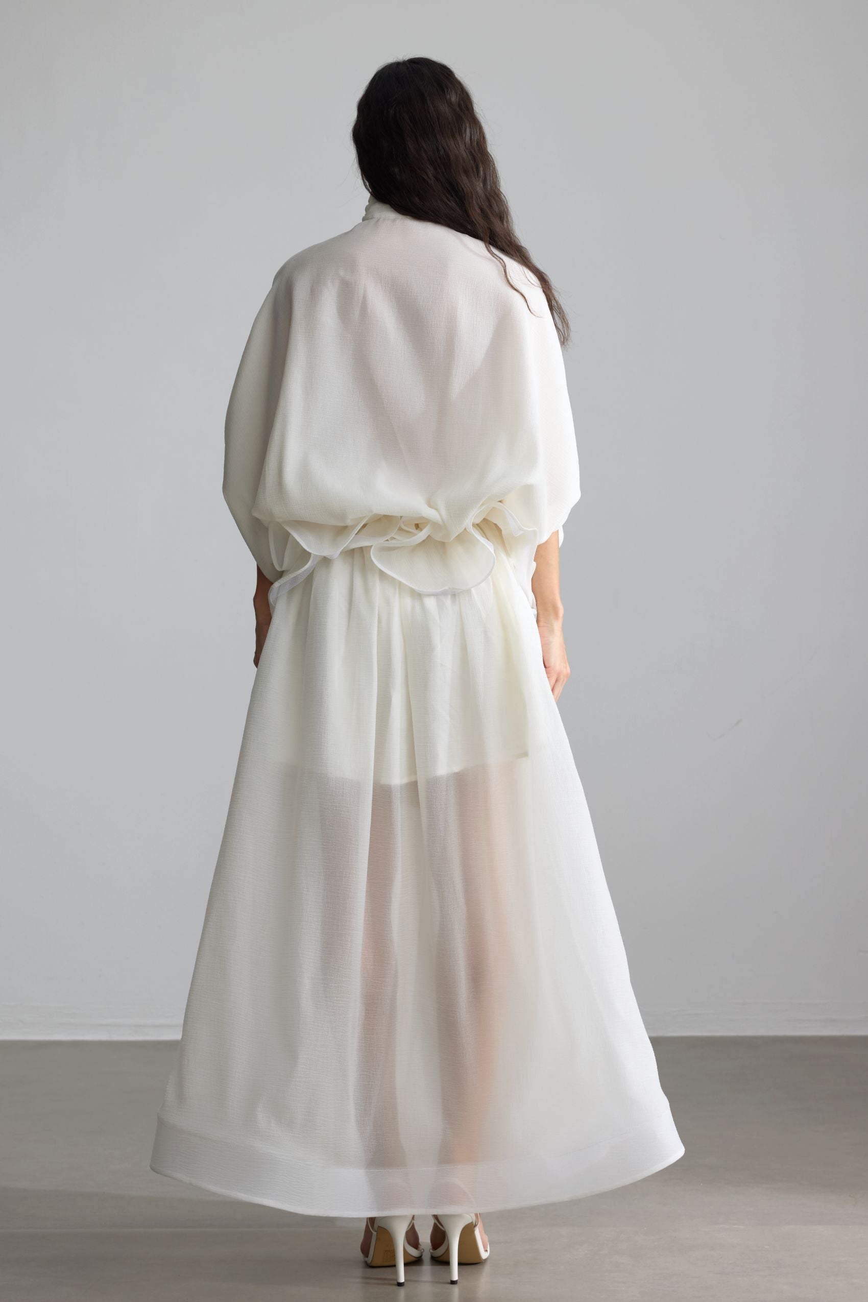 Eliza Tie Neck Semi-sheer Maxi Dress