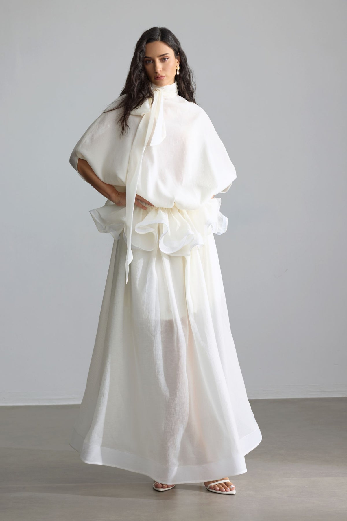 Eliza Tie Neck Semi-sheer Maxi Dress