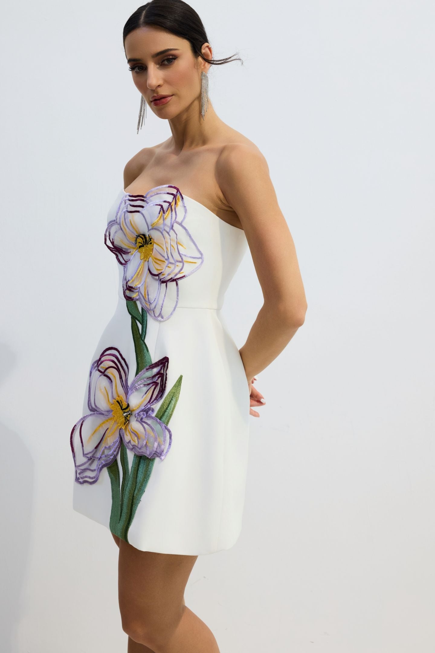 Lorena Floral Applique Strapless Mini Dress