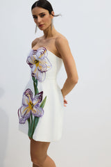 Lorena Floral Applique Strapless Mini Dress