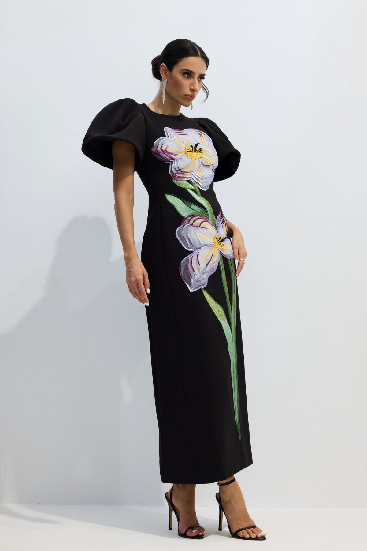 Georgia Floral Embroidery Puff Sleeve Maxi Dress