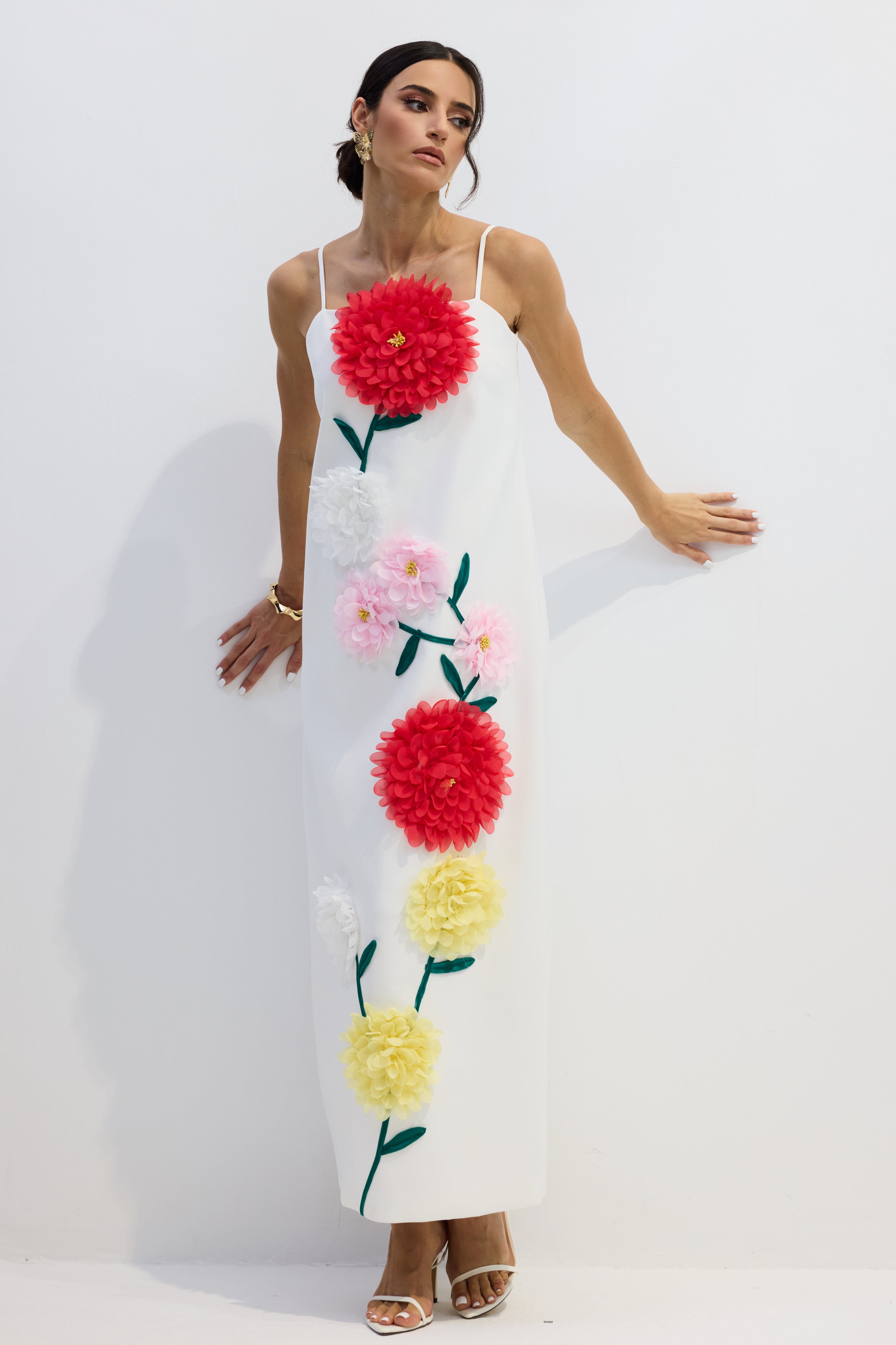 Louisa Floral Applique Spaghetti Straps Maxi Dress