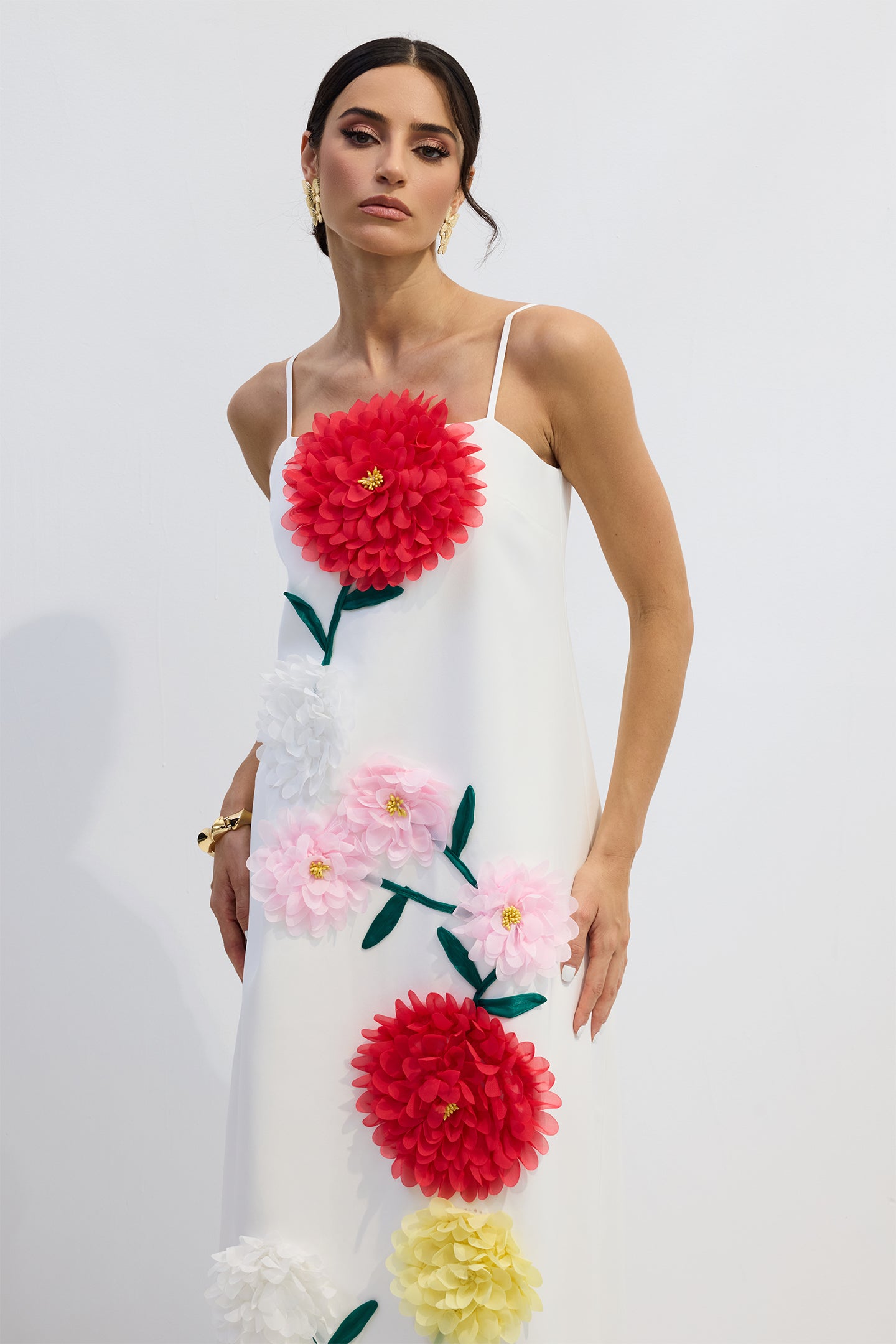 Louisa Floral Applique Spaghetti Straps Maxi Dress