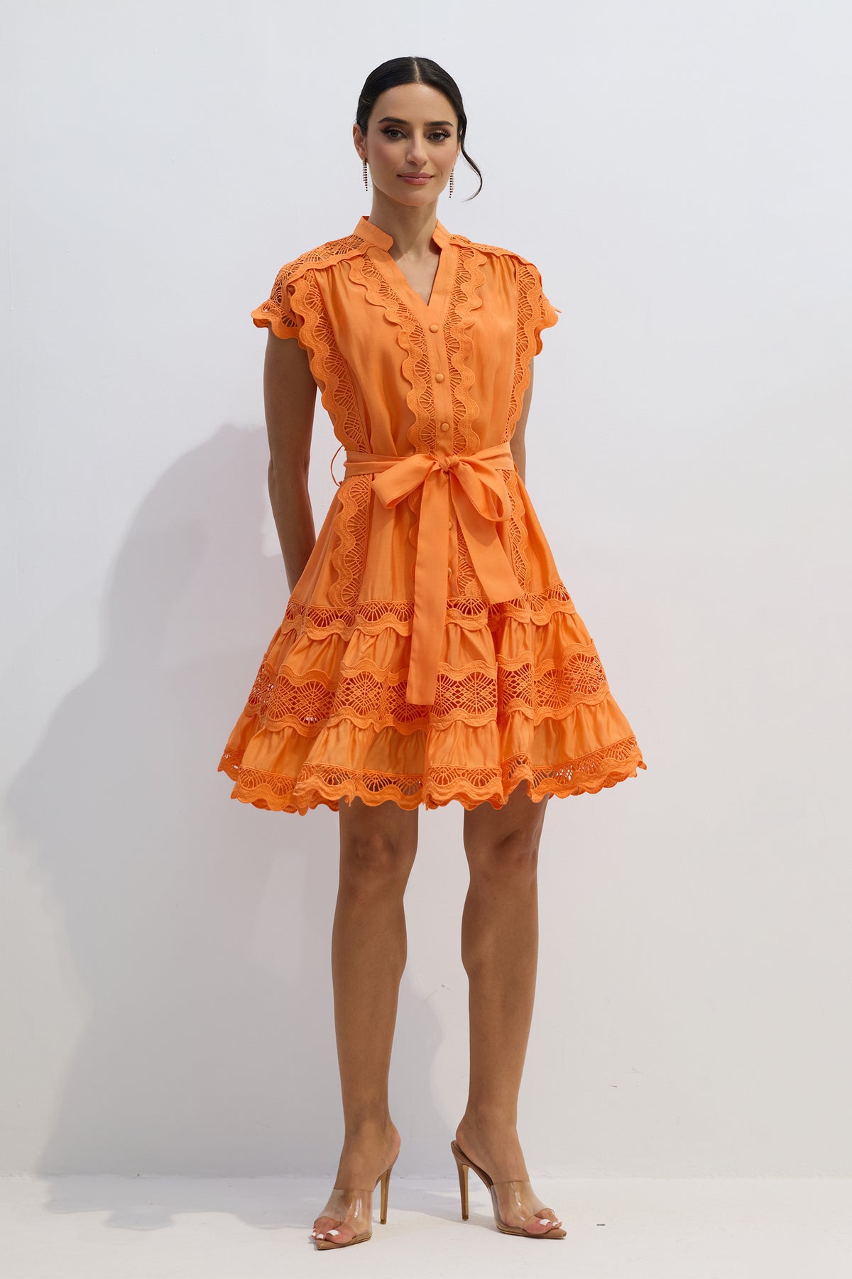 Livia Embroidered Lace Tiered Mini Dress