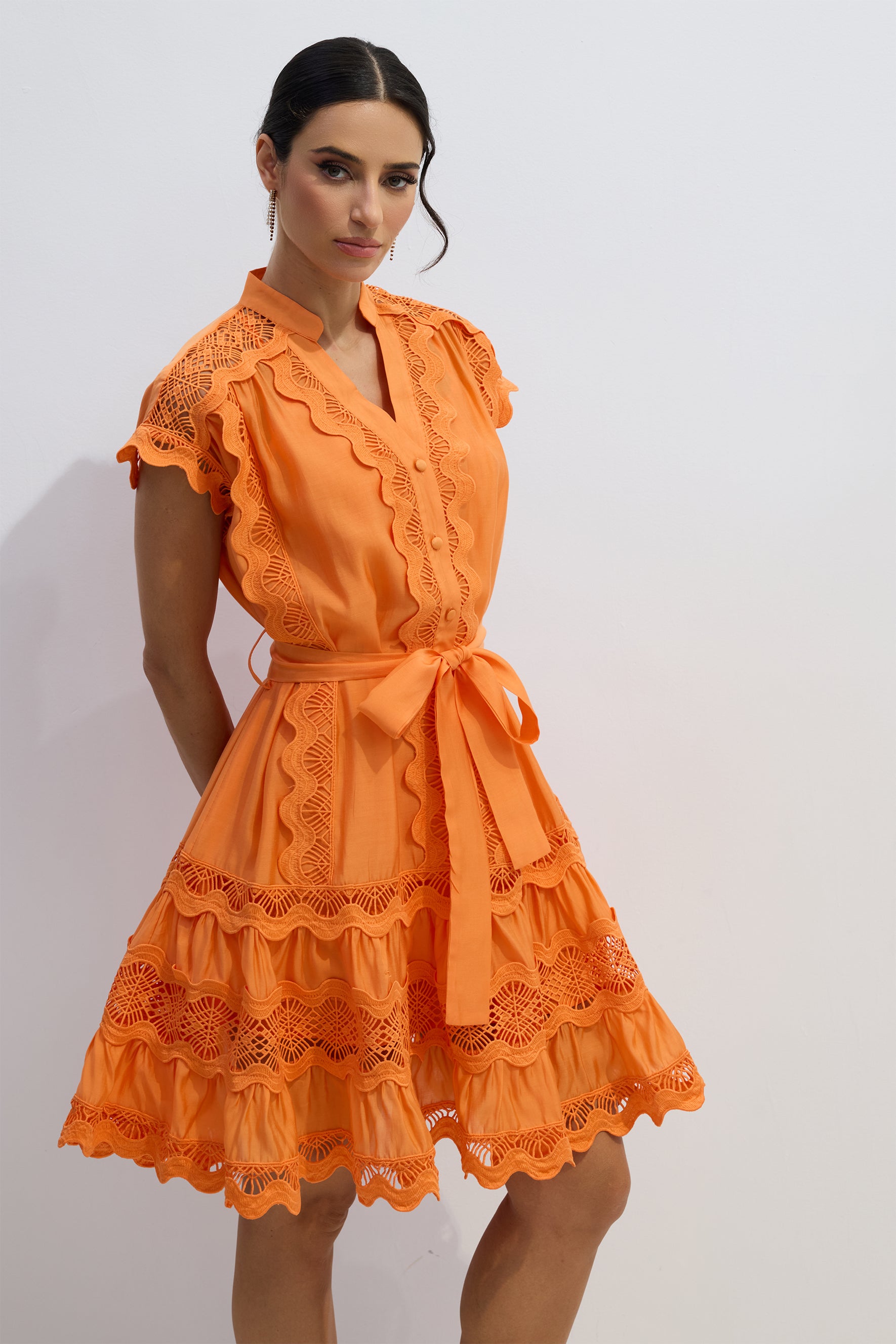Livia Embroidered Lace Tiered Mini Dress