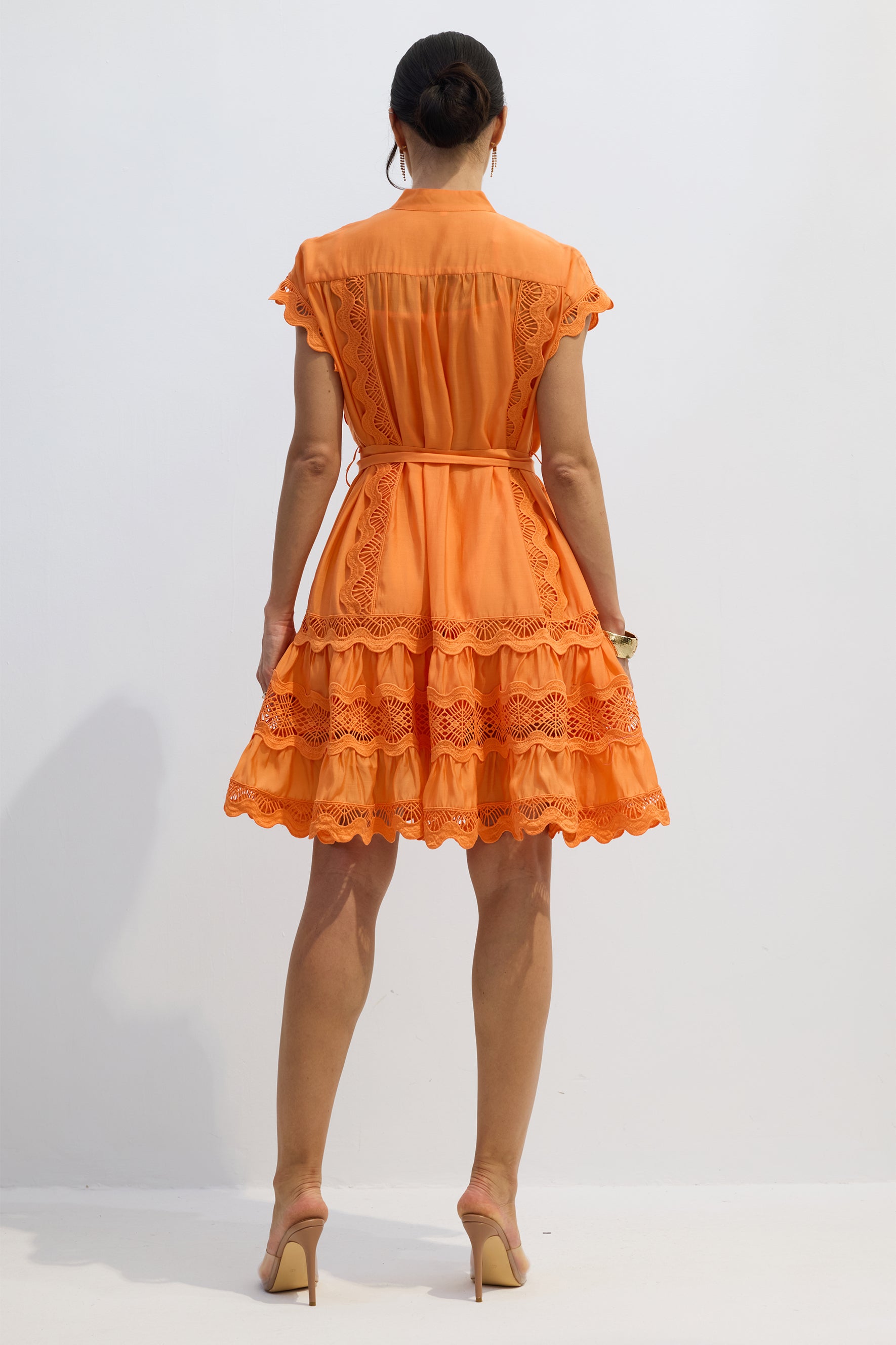 Livia Embroidered Lace Tiered Mini Dress