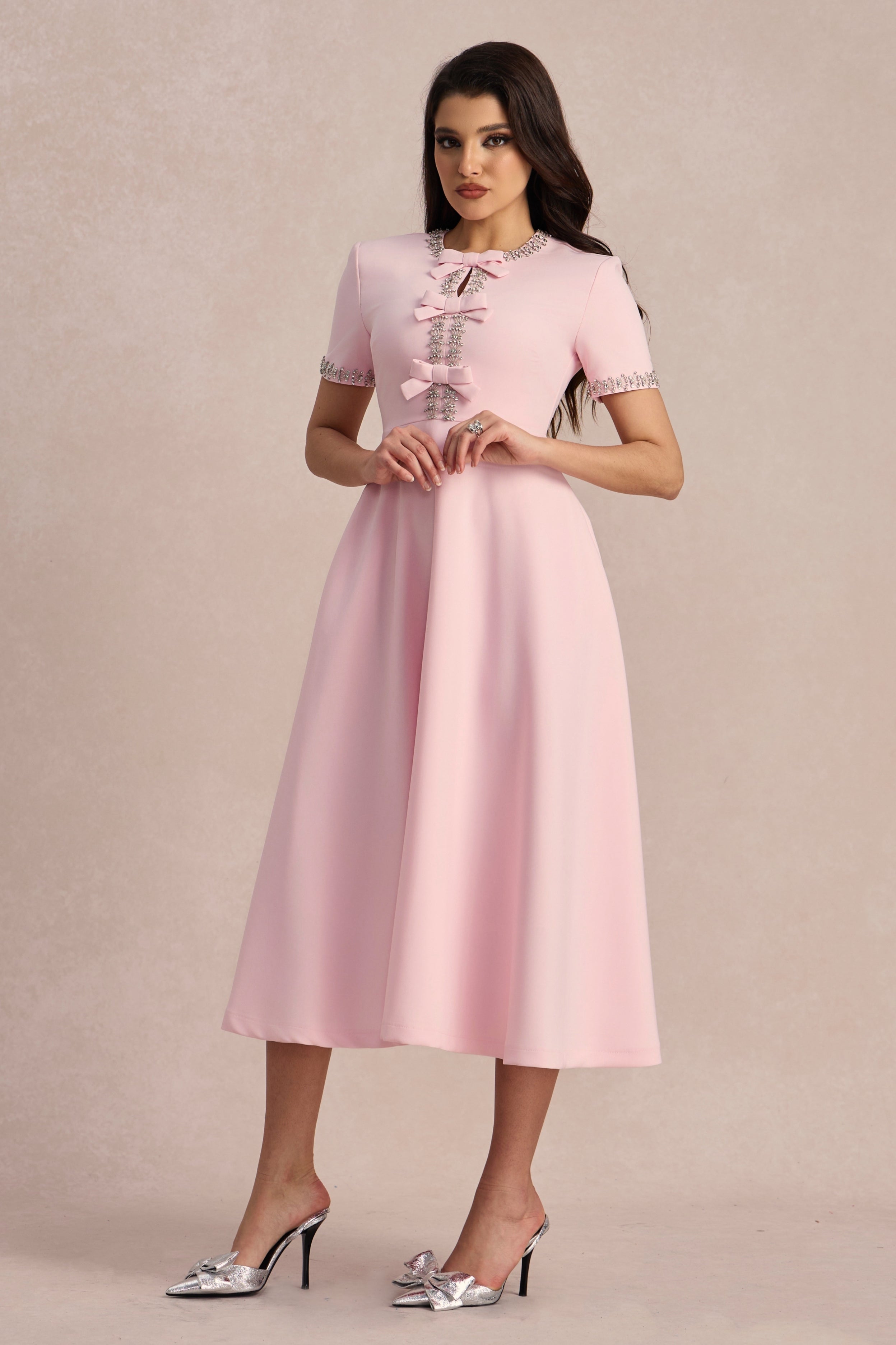 Zoe Bowknot Crystal-embellished Midi Dress
