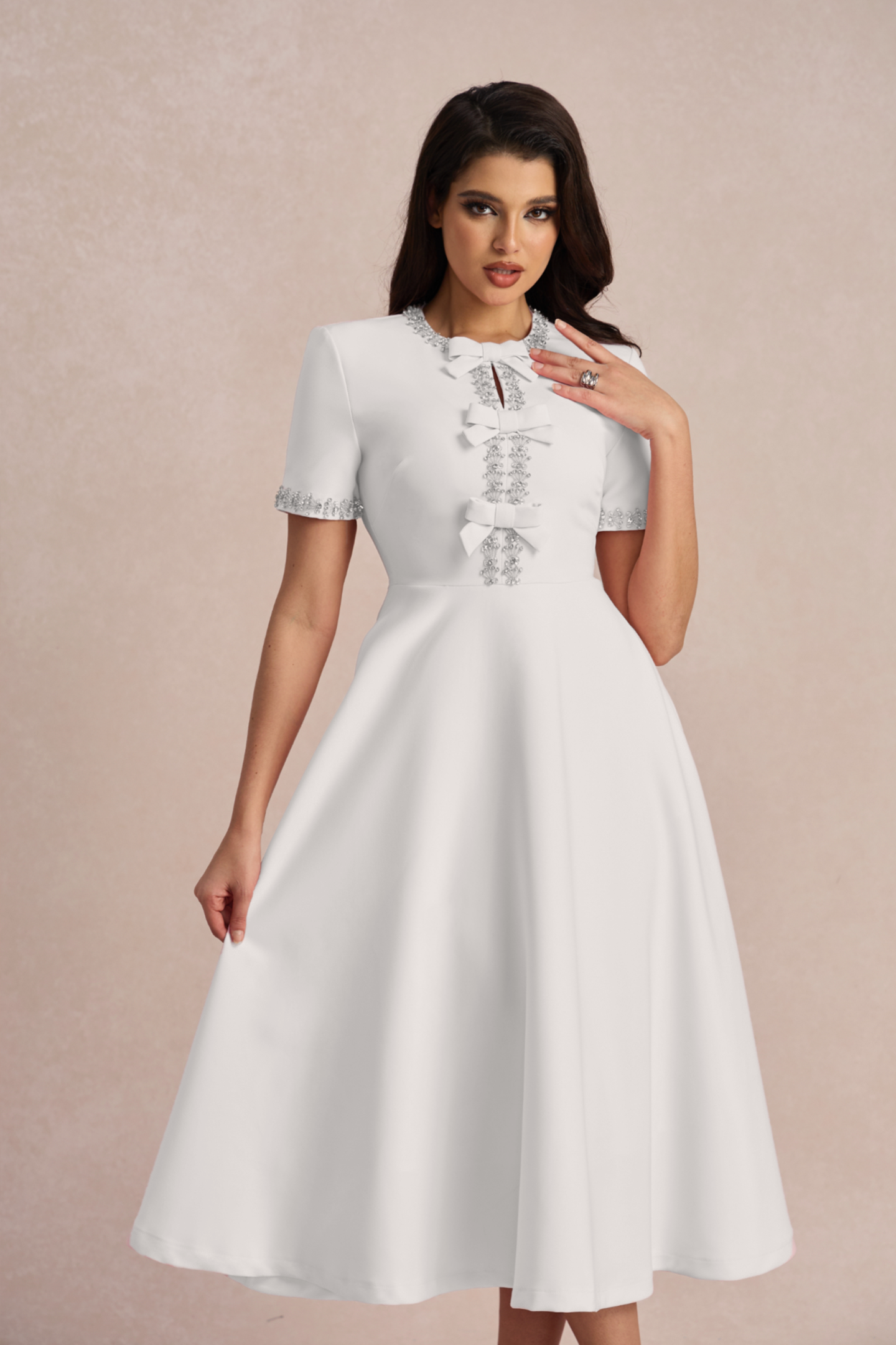 Zoe Bowknot Crystal-embellished Midi Dress
