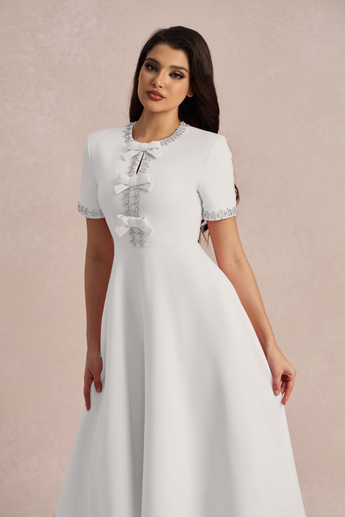Zoe Bowknot Crystal-embellished Midi Dress